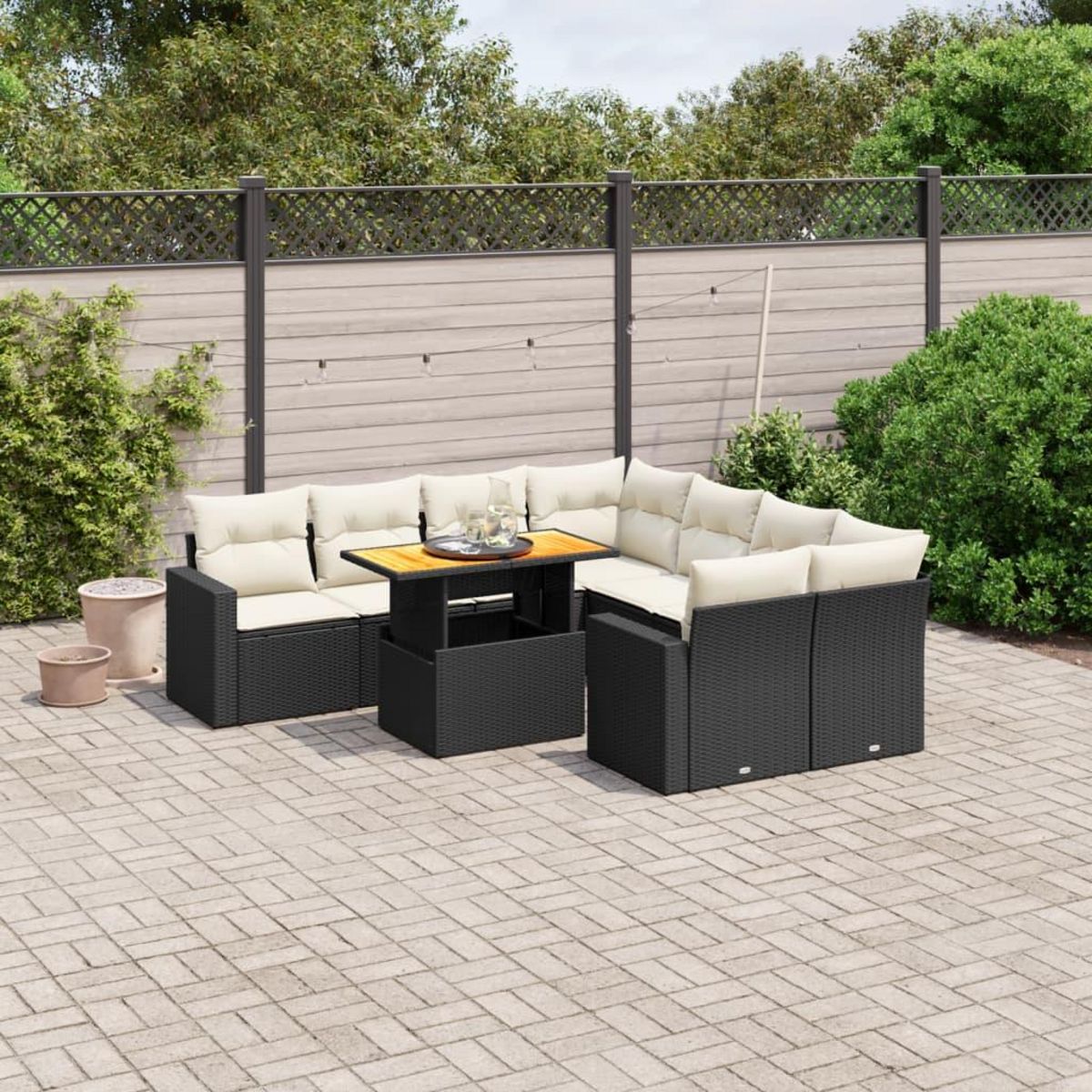 VIDAXL Salon de jardin 9 pcs avec coussins noir resine tressee