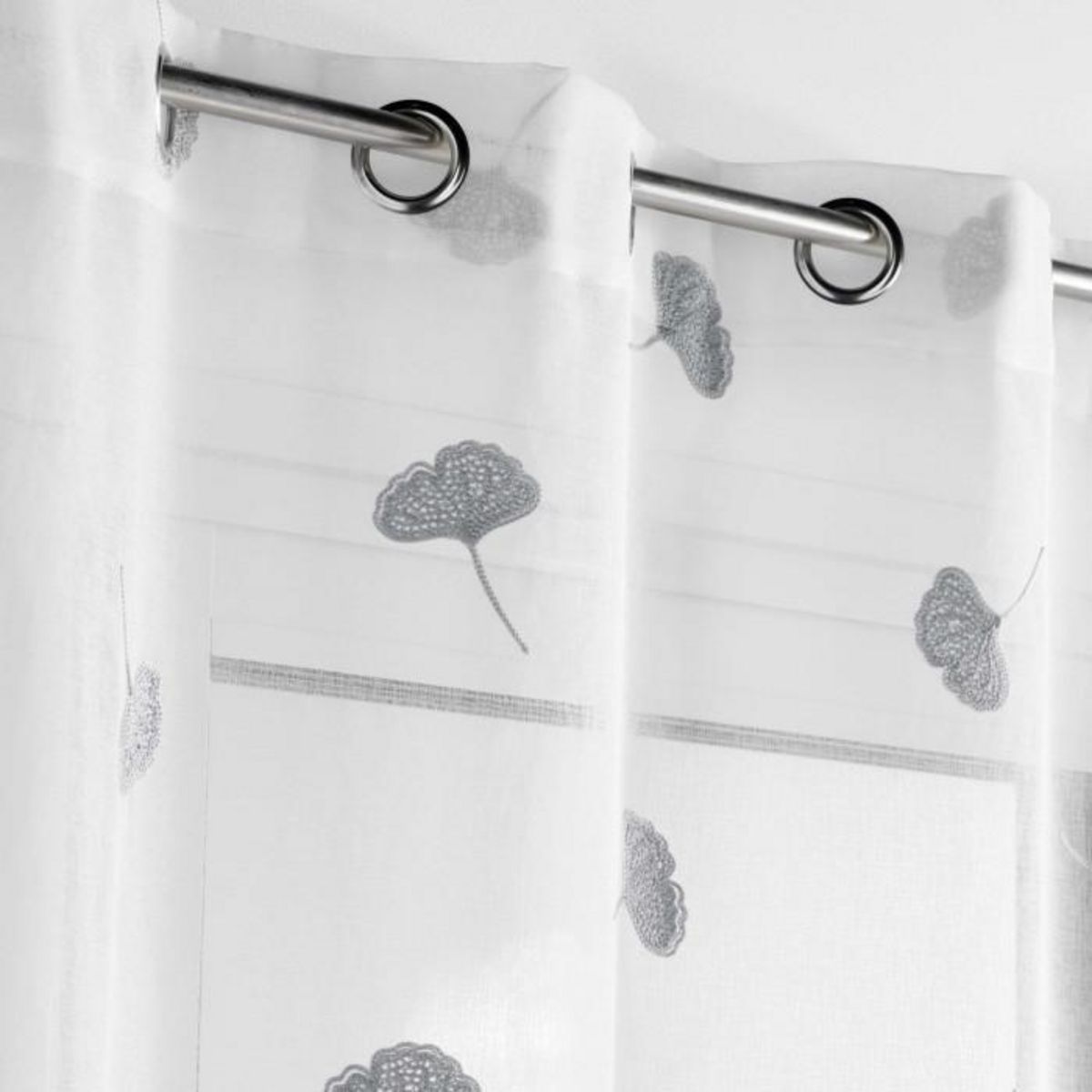 Paris Prix Rideau Voilage à Œillets  Ariella  140x280cm Blanc & Gris