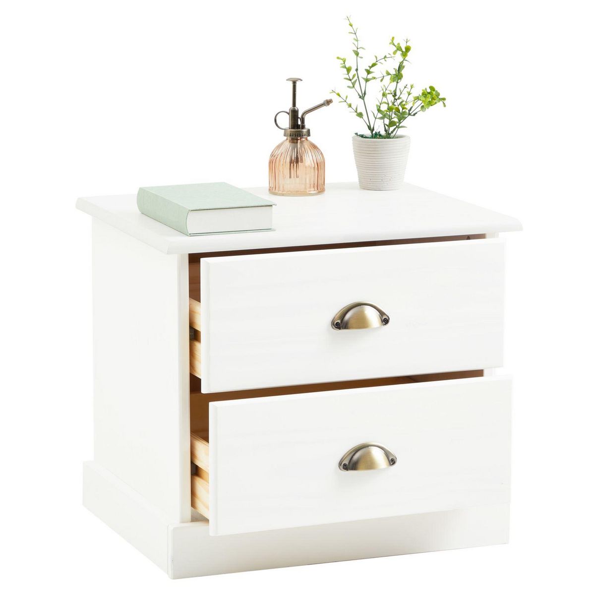 IDIMEX Table de chevet PARIS en pin massif, 2 tiroirs