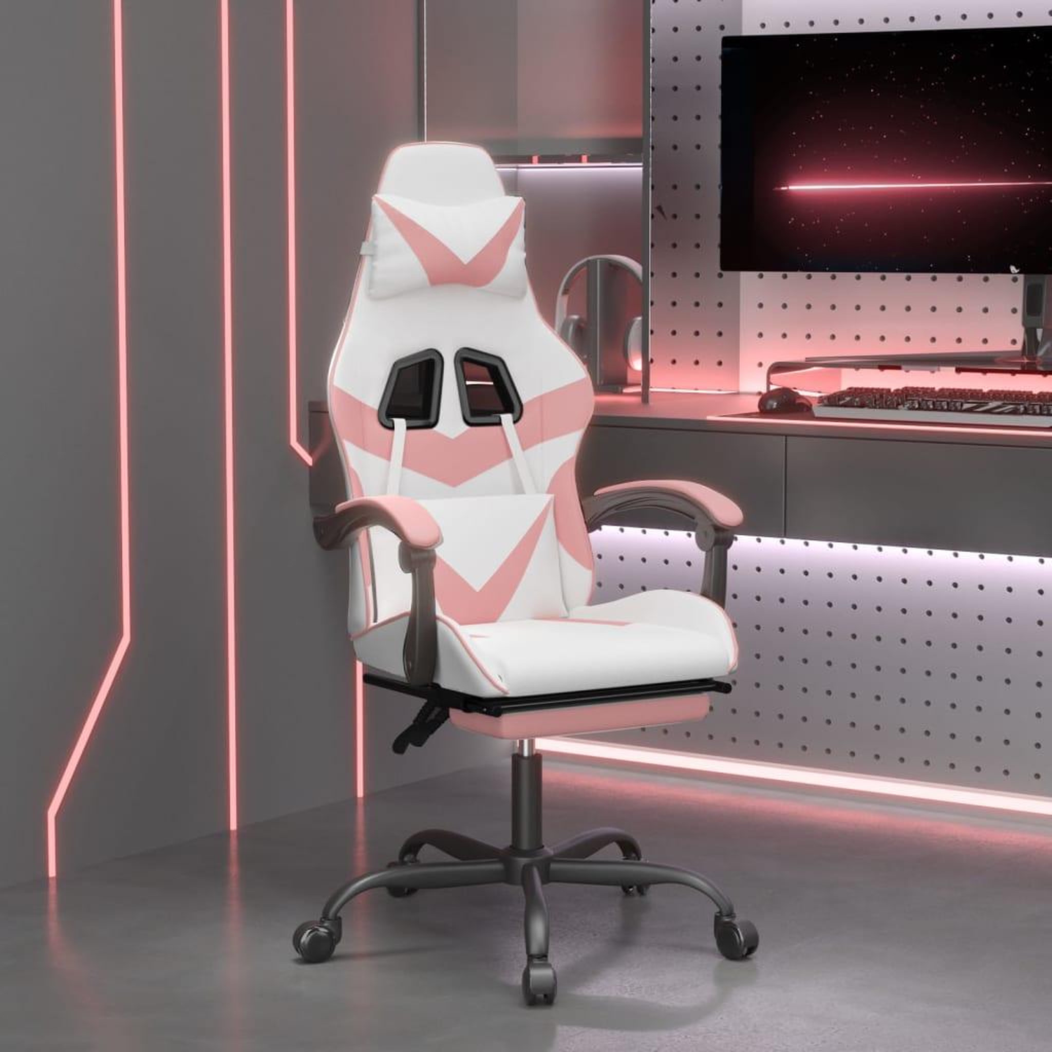 VIDAXL Chaise de jeu avec repose-pied Blanc et rose Similicuir