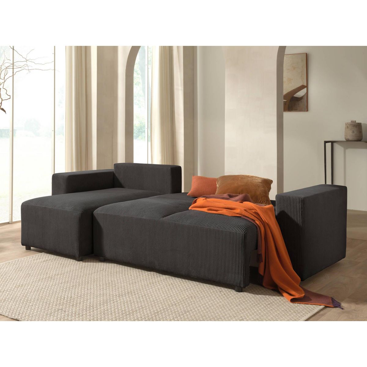 LISA DESIGN Livy - canapé d'angle convertible et coffre - réversible - en velours côtelé - 4 places