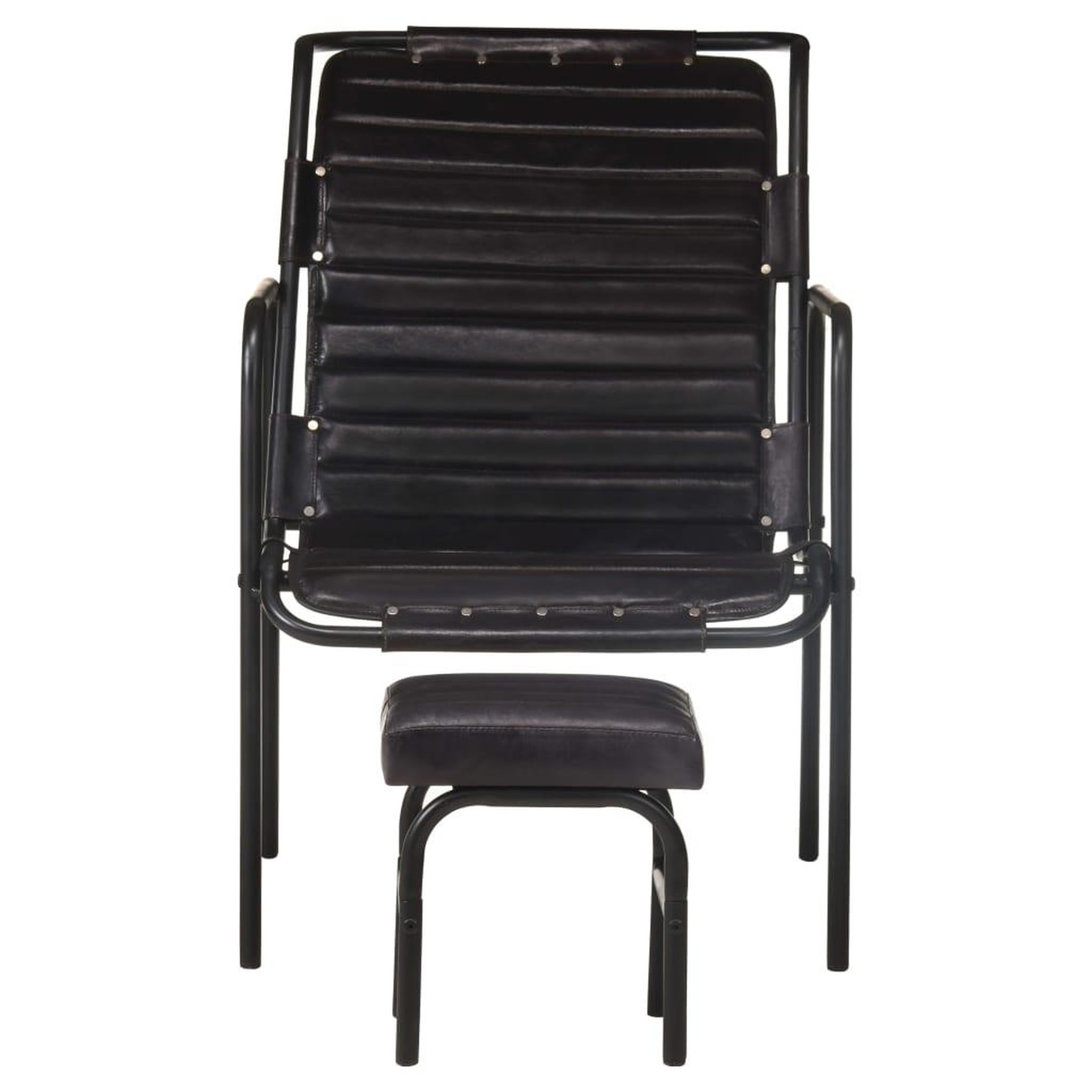Voir la diapositive 2 : VIDAXL Fauteuil de relaxation avec repose-pied Noir Cuir veritable