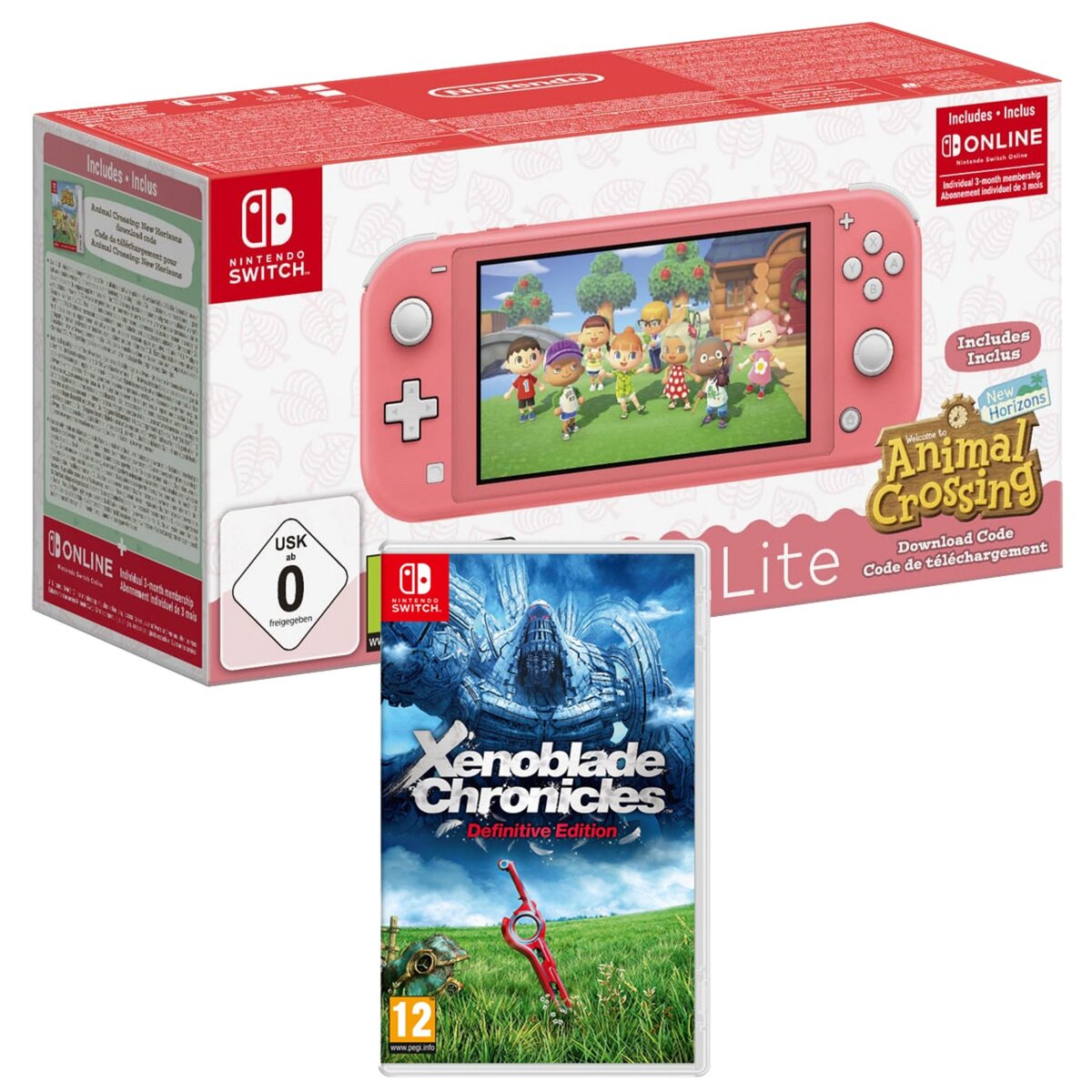 NINTENDO EXCLU WEB Console Nintendo Switch Lite Corail Animal Crossing + Xenoblade Chronicles Nintendo Switch