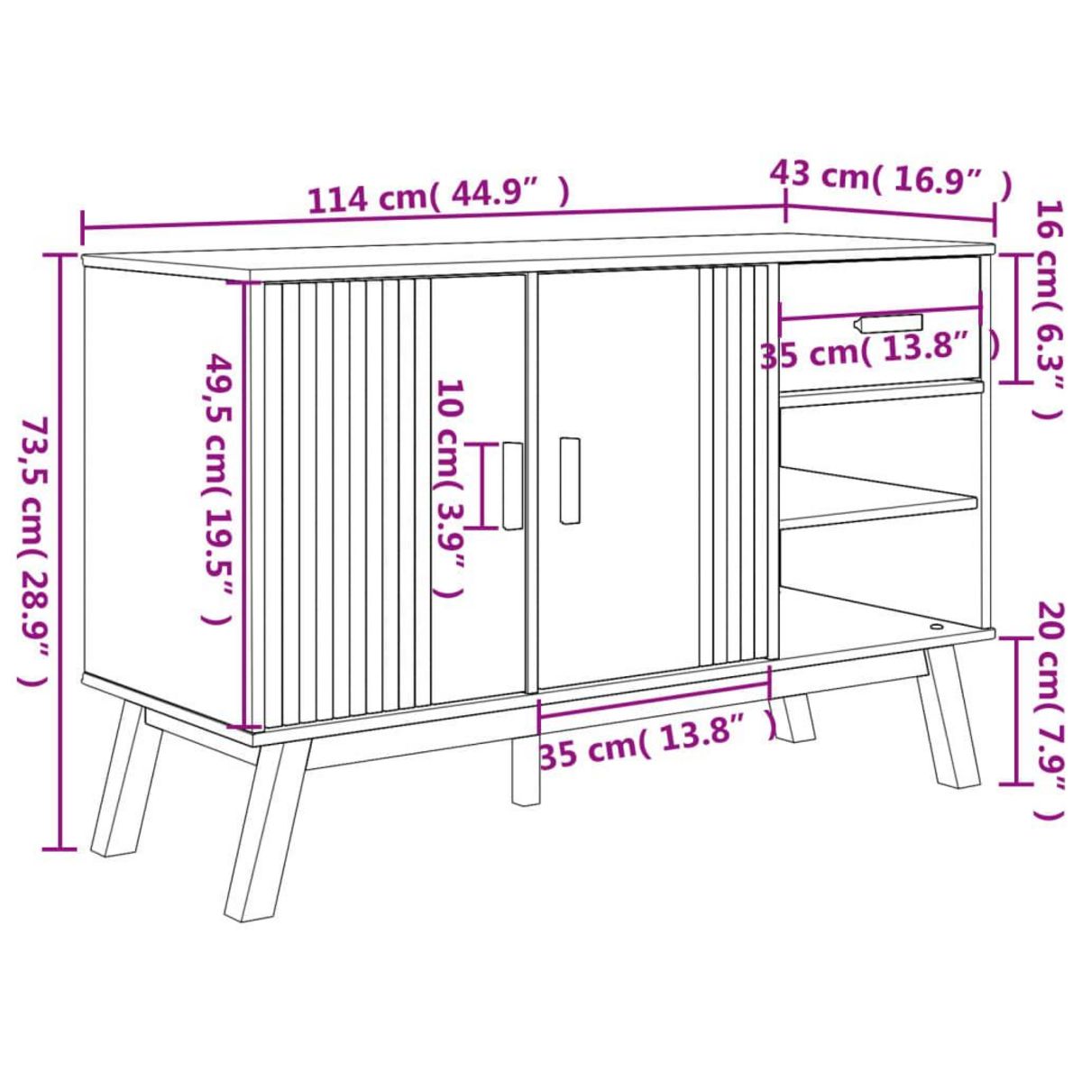 VIDAXL Buffet OLDEN gris et marron 114x43x73,5 cm bois massif de pin