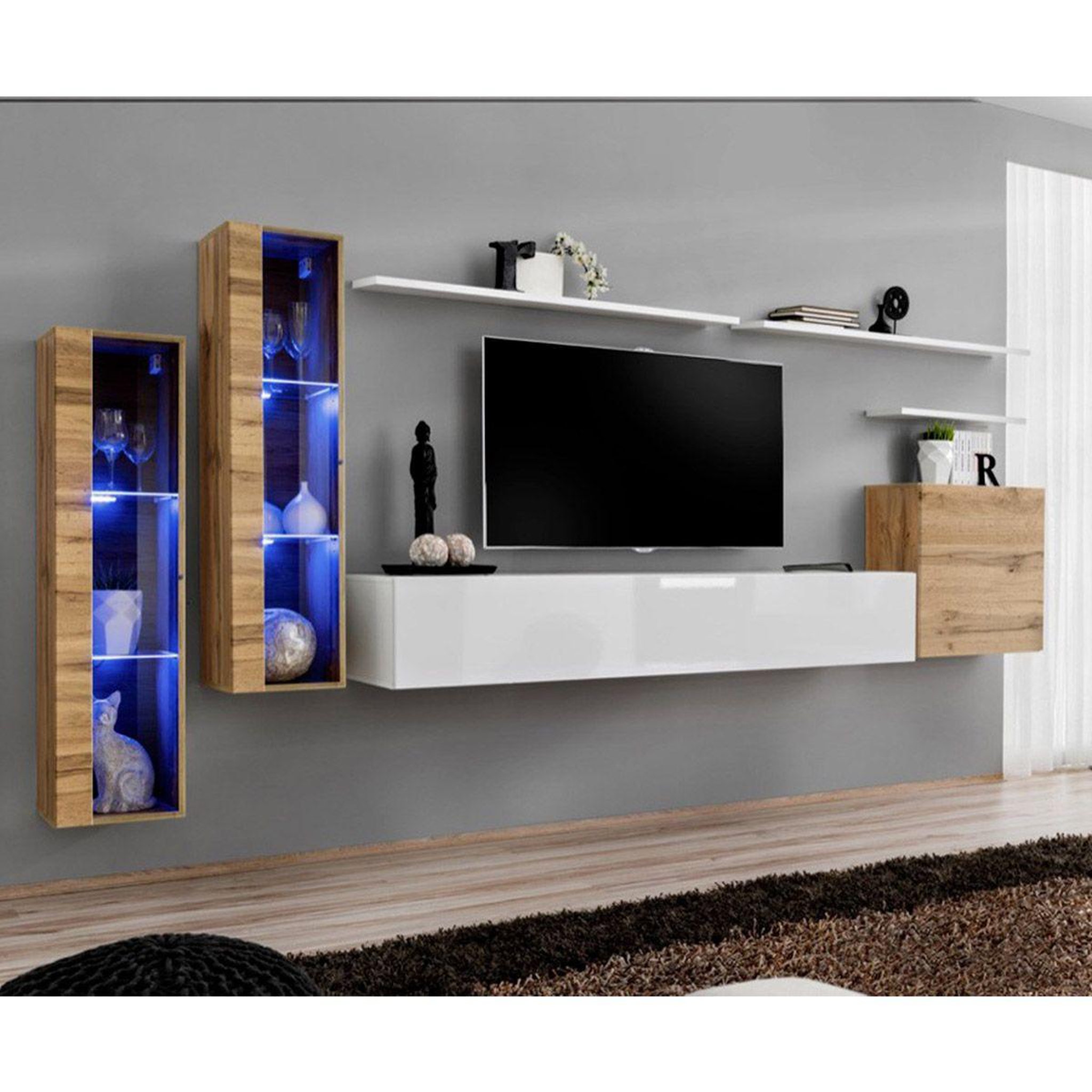 Paris Prix Meuble tv mural design  switch xi  330cm naturel & blanc