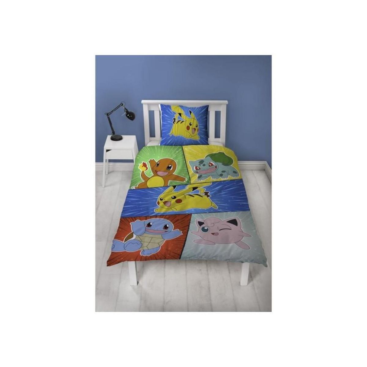 Pokemon Parure de lit - POKEMON - Pikachu et Starter 1G V - Microfibre - 1 housse de couette 140 x 200 cm + 1 taie 63 x 63 cm