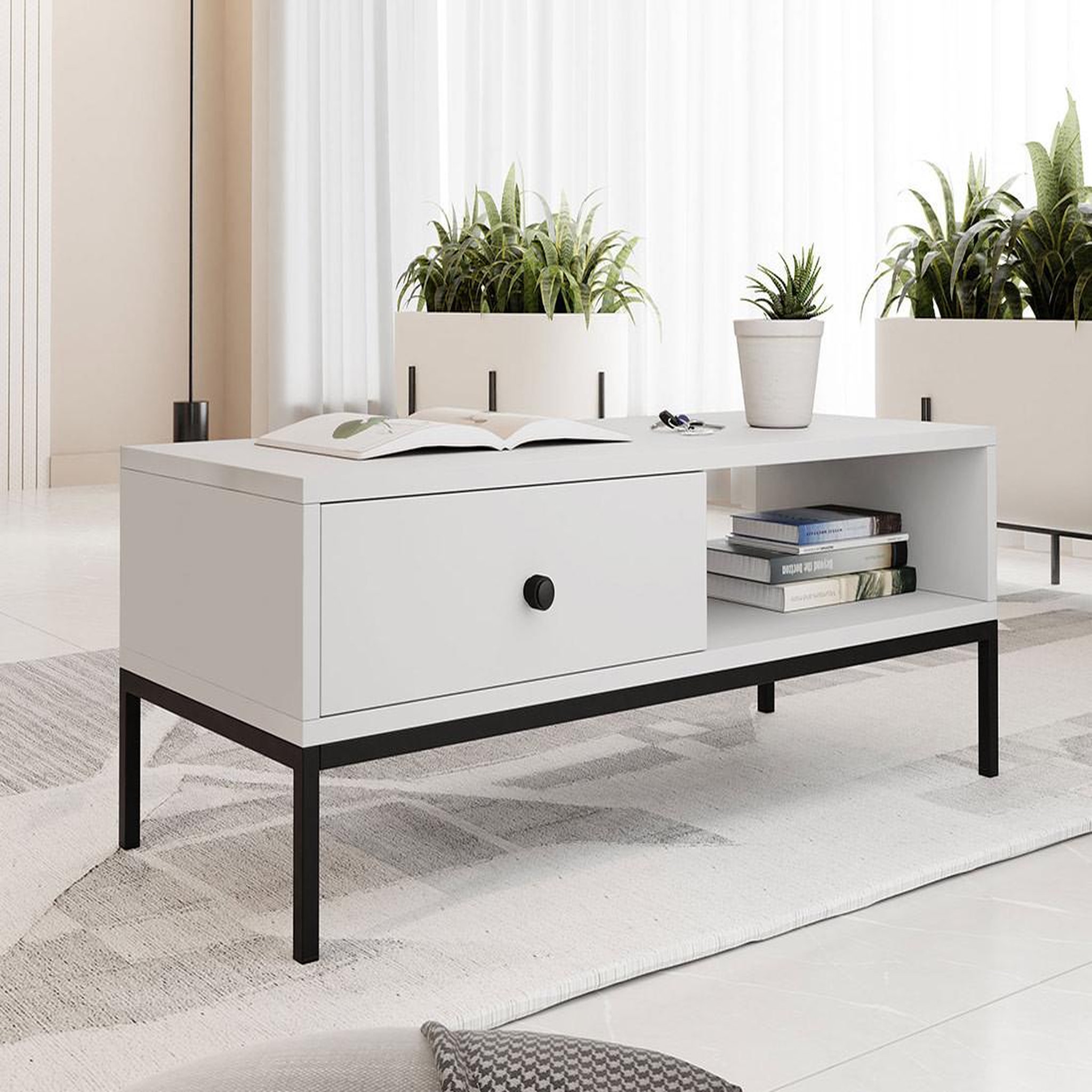 Voir la diapositive 4 : BEST MOBILIER Filipo - table basse - 1 tiroir et 1 niche - 90 cm