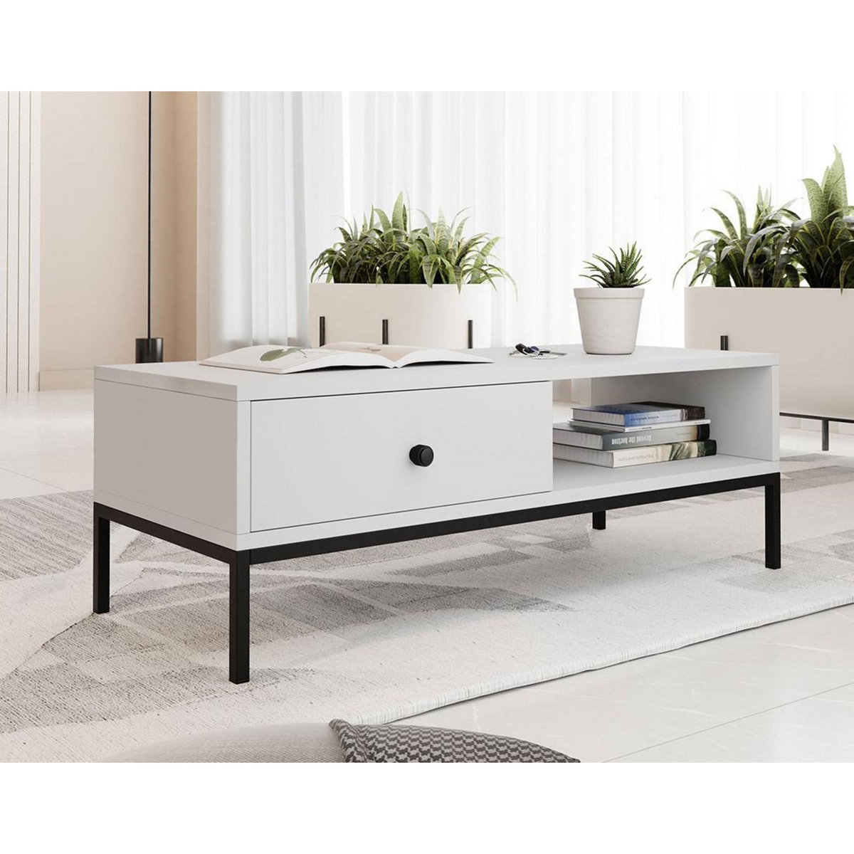 BEST MOBILIER Filipo - table basse - 1 tiroir et 1 niche - 90 cm