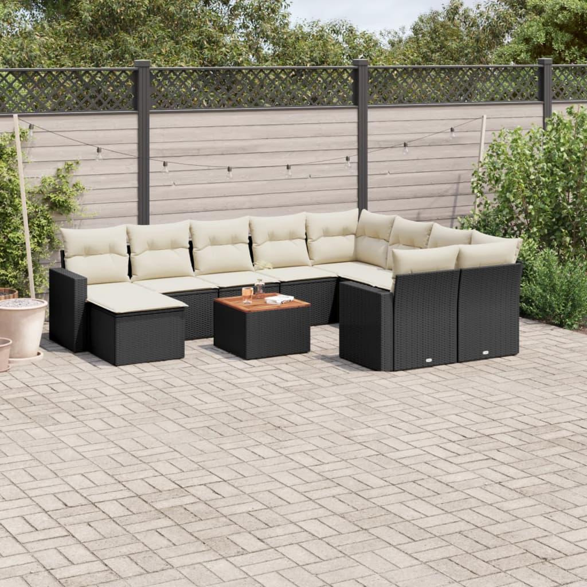 VIDAXL Salon de jardin 11 pcs avec coussins noir resine tressee
