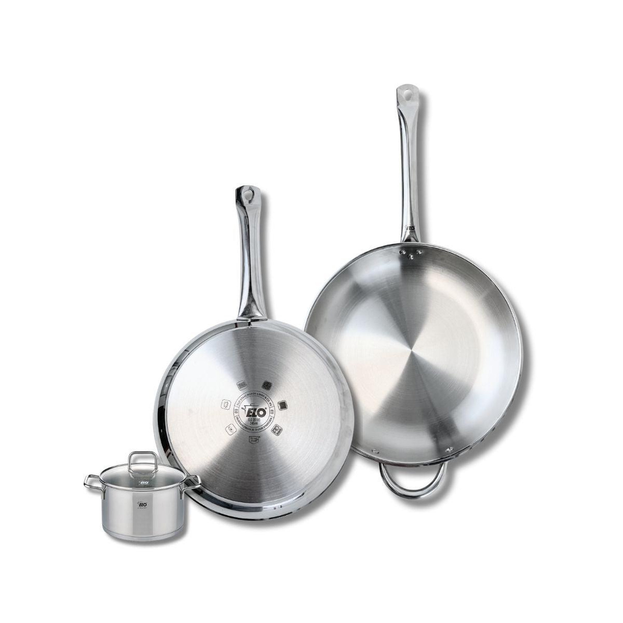 ELO Ensemble de 2 poêles de cuisson 28 et 32 cm et 1 faitout 12 cm elo profi citrin
