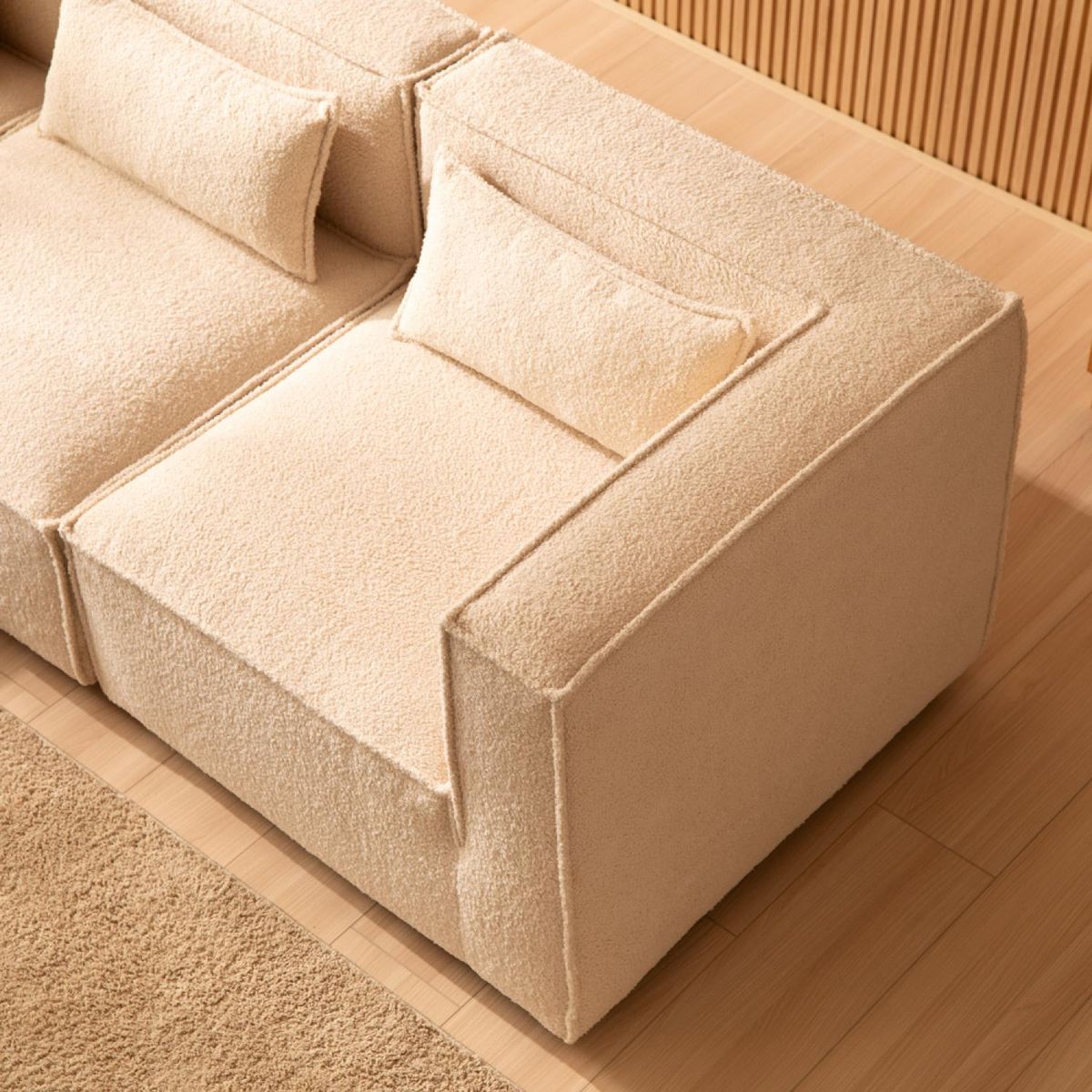 CONCEPT USINE Canapé modulable 3 places bouclette beige avec pouf MODULAR