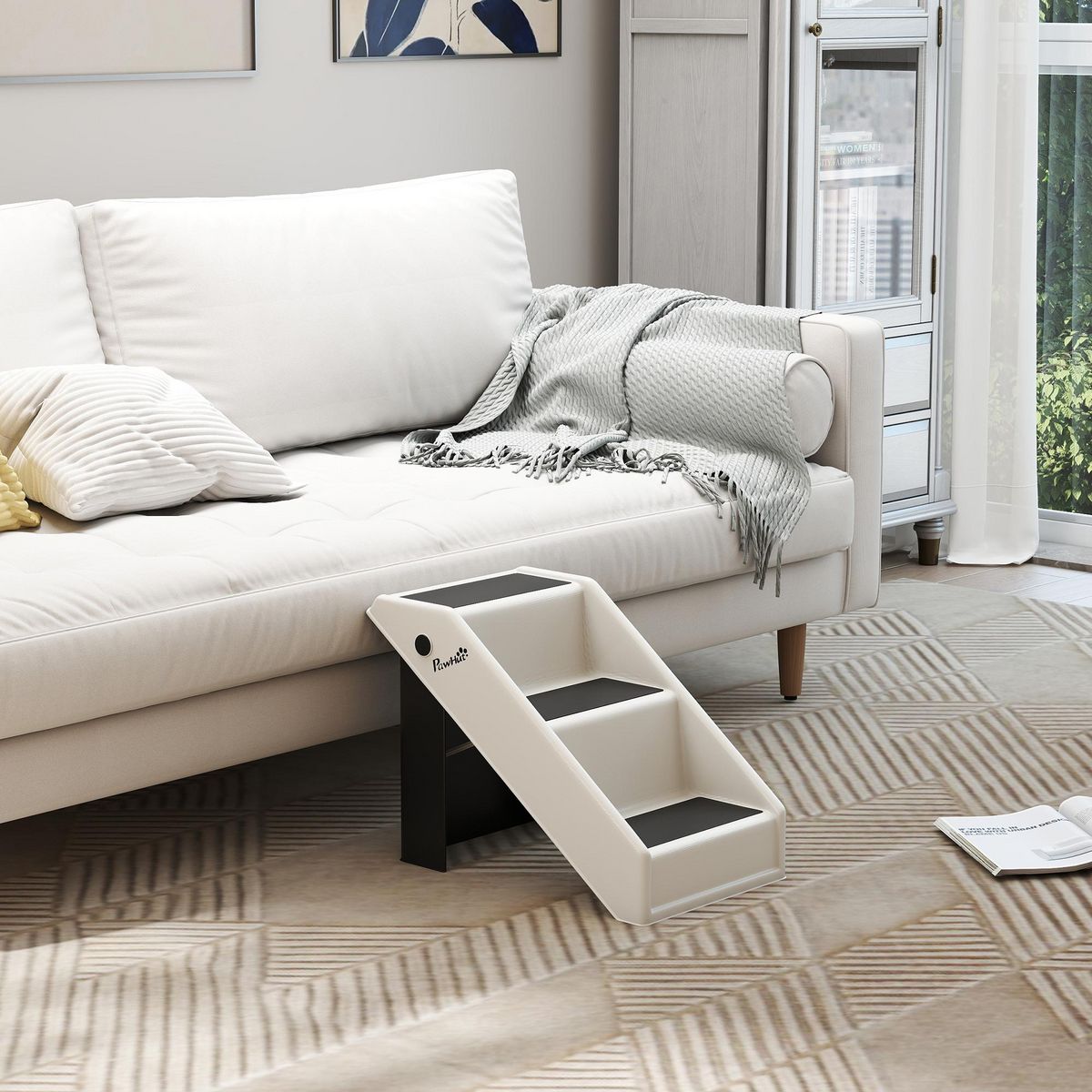 PAWHUT Escalier pour chien pliable - 3 marches antidérapantes - max. 10Kg - PP noir blanc cassé