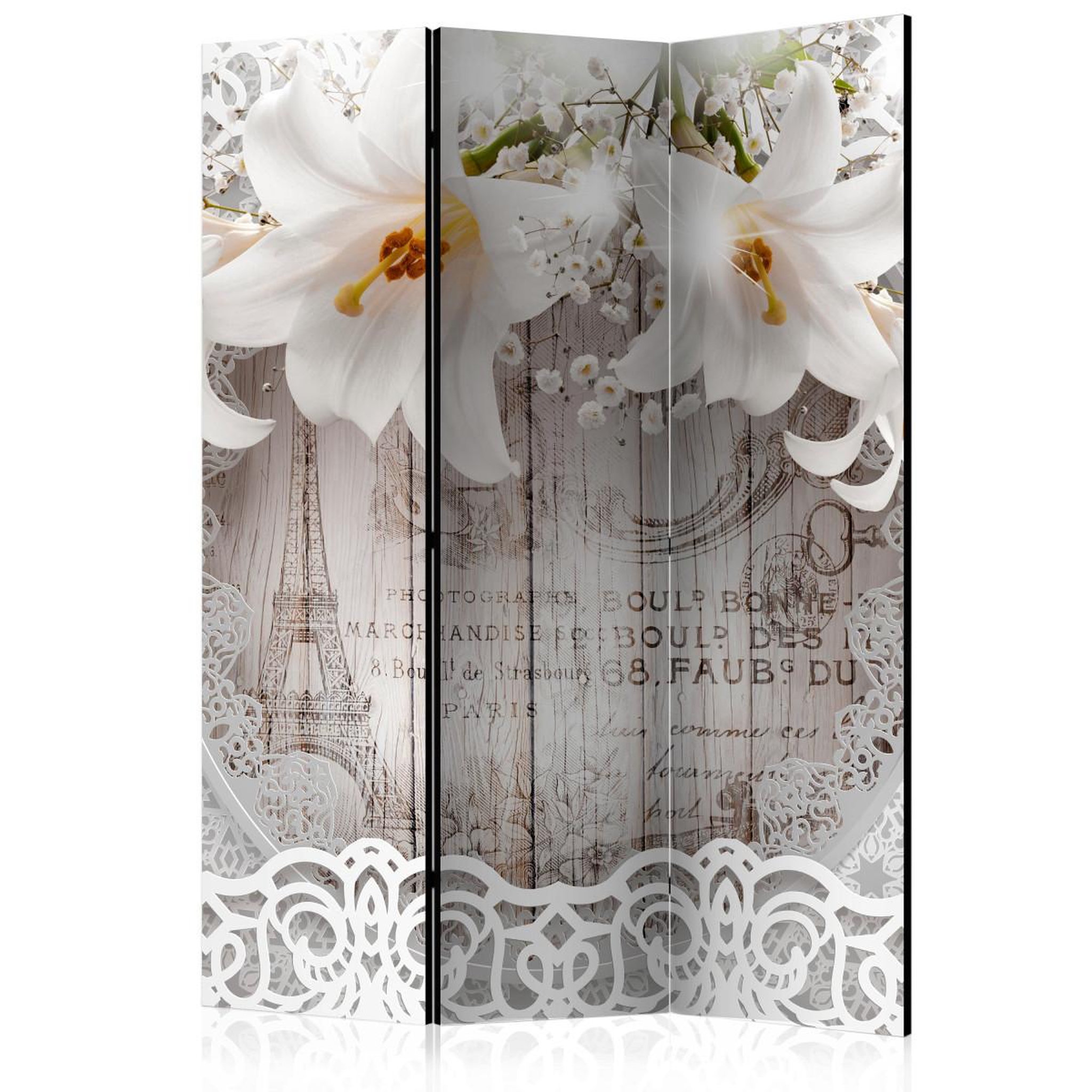 Paris Prix Paravent 3 volets  lilies & quilted background  135x172cm
