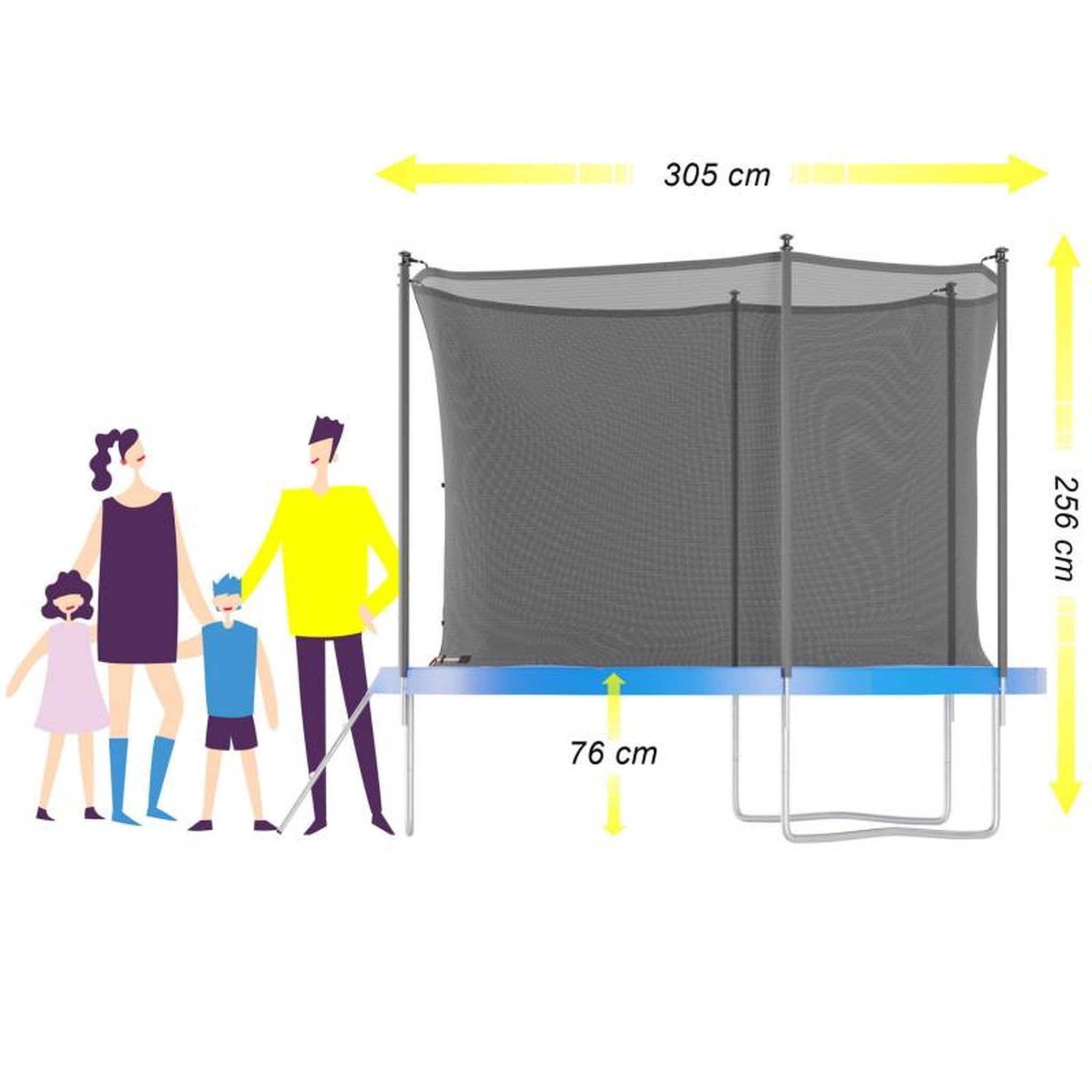 Voir la diapositive 2 : JUMP4FUN Trampoline de jardin ø 305 cm- 10FT- Filet intérieur, Matelas de protection et Echelle