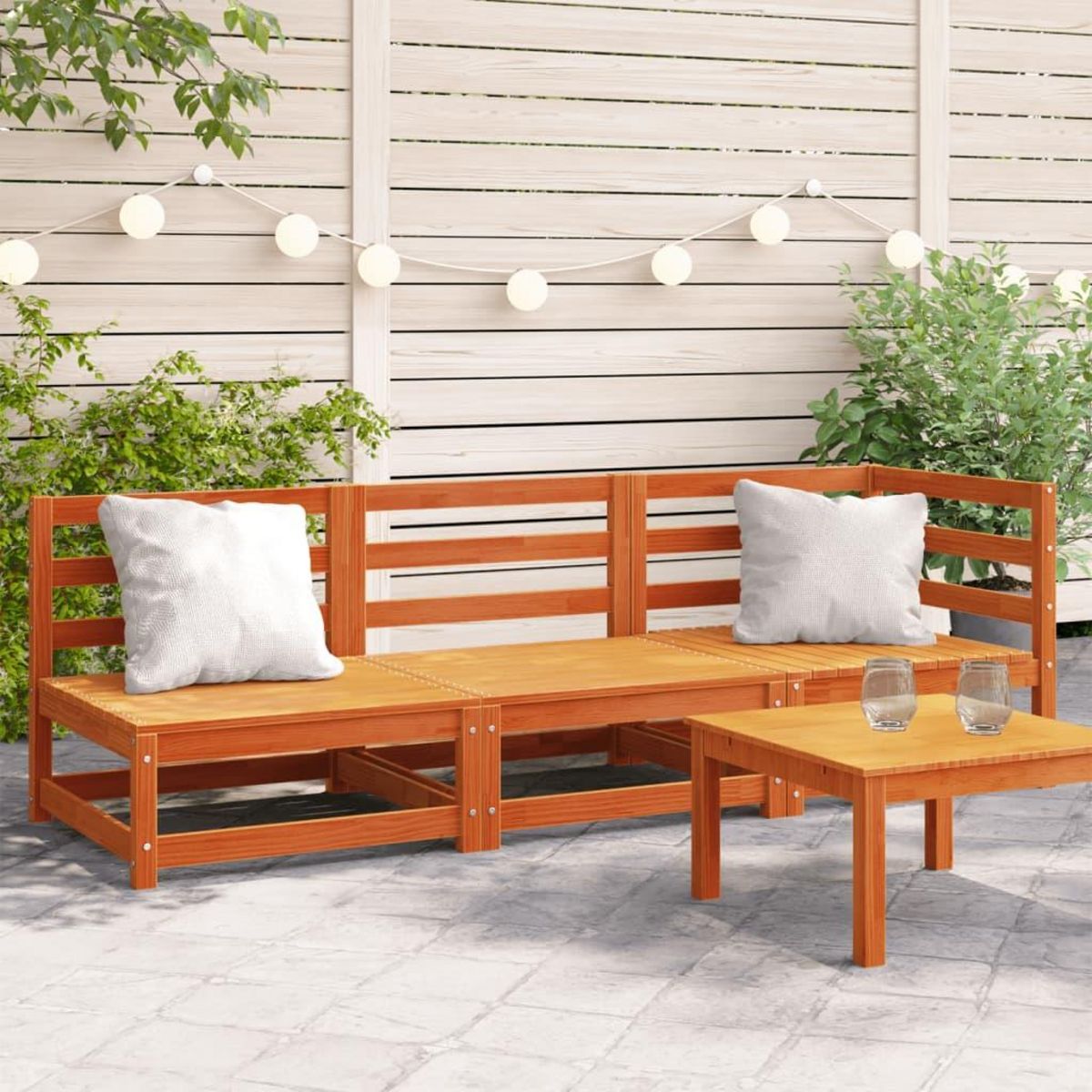 VIDAXL Canape de jardin 3 places cire marron bois de pin massif