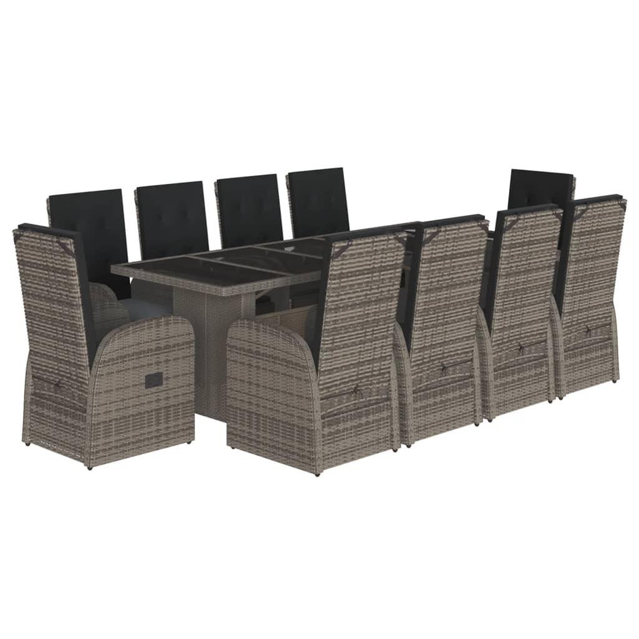Voir la diapositive 2 : VIDAXL Ensemble a manger de jardin 11pcs avec coussins gris poly rotin