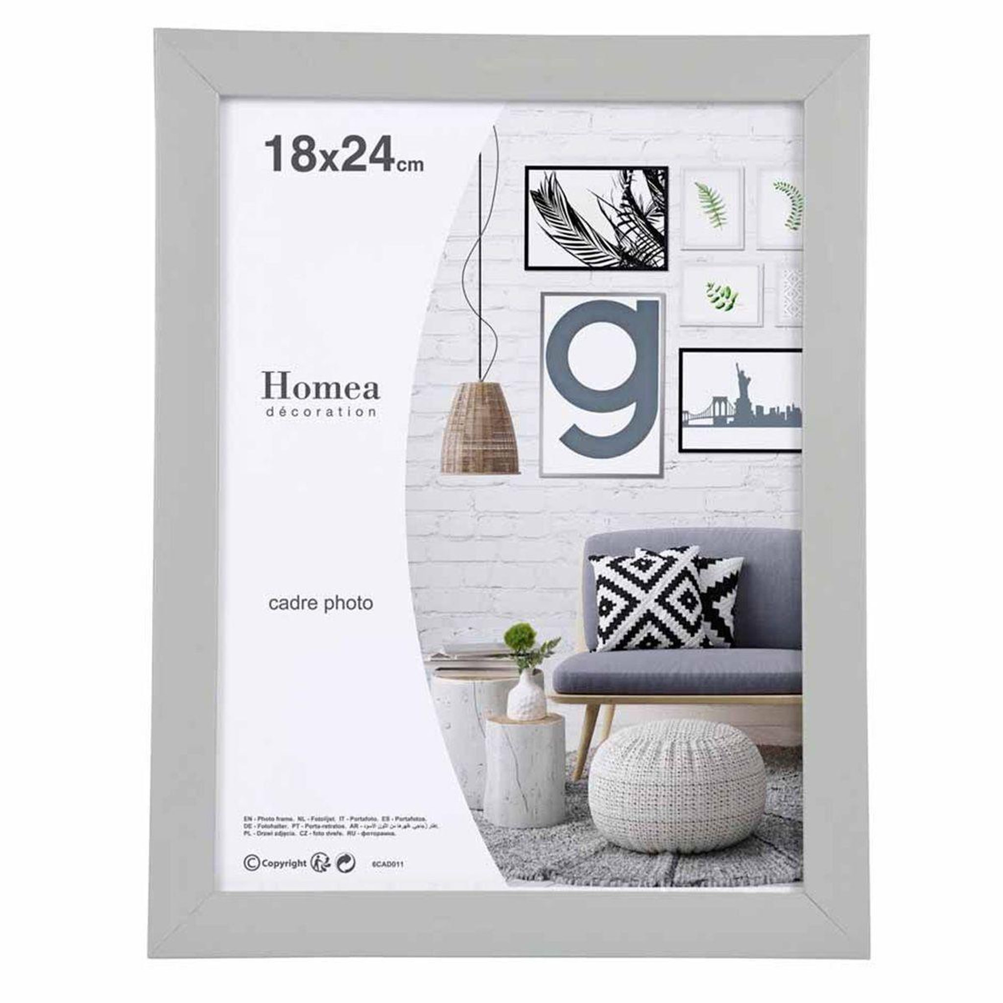 HOMEA Cadre Photo Déco  Pep's  18x24cm Gris