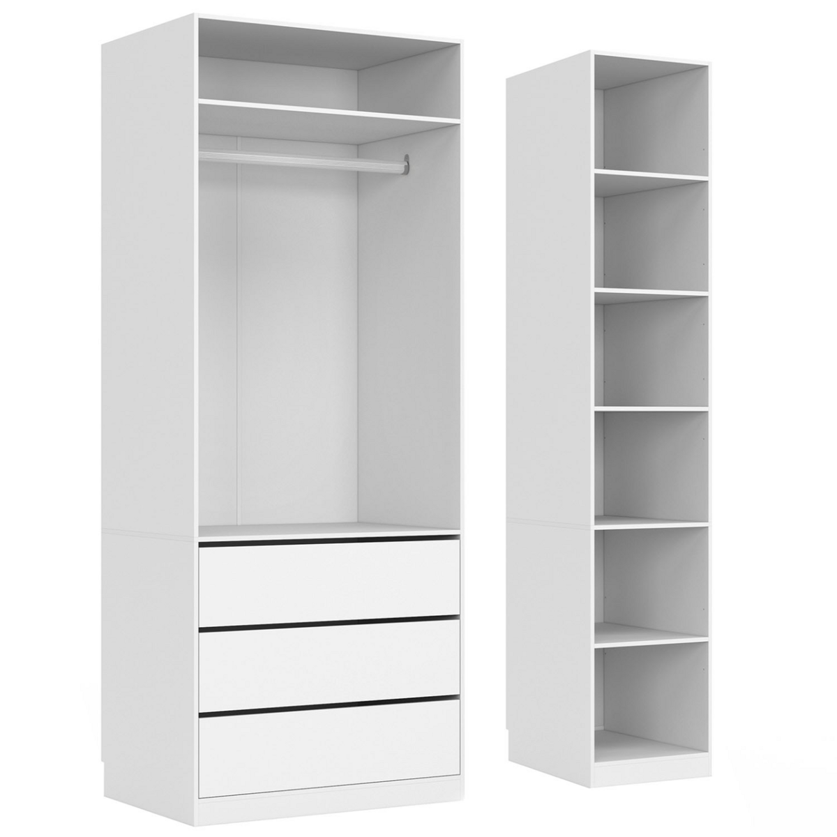 ID MARKET Dressing modulable TAYLOR 120 x 55 x 200 cm 2 modules avec penderie + étagères + tiroirs blanc