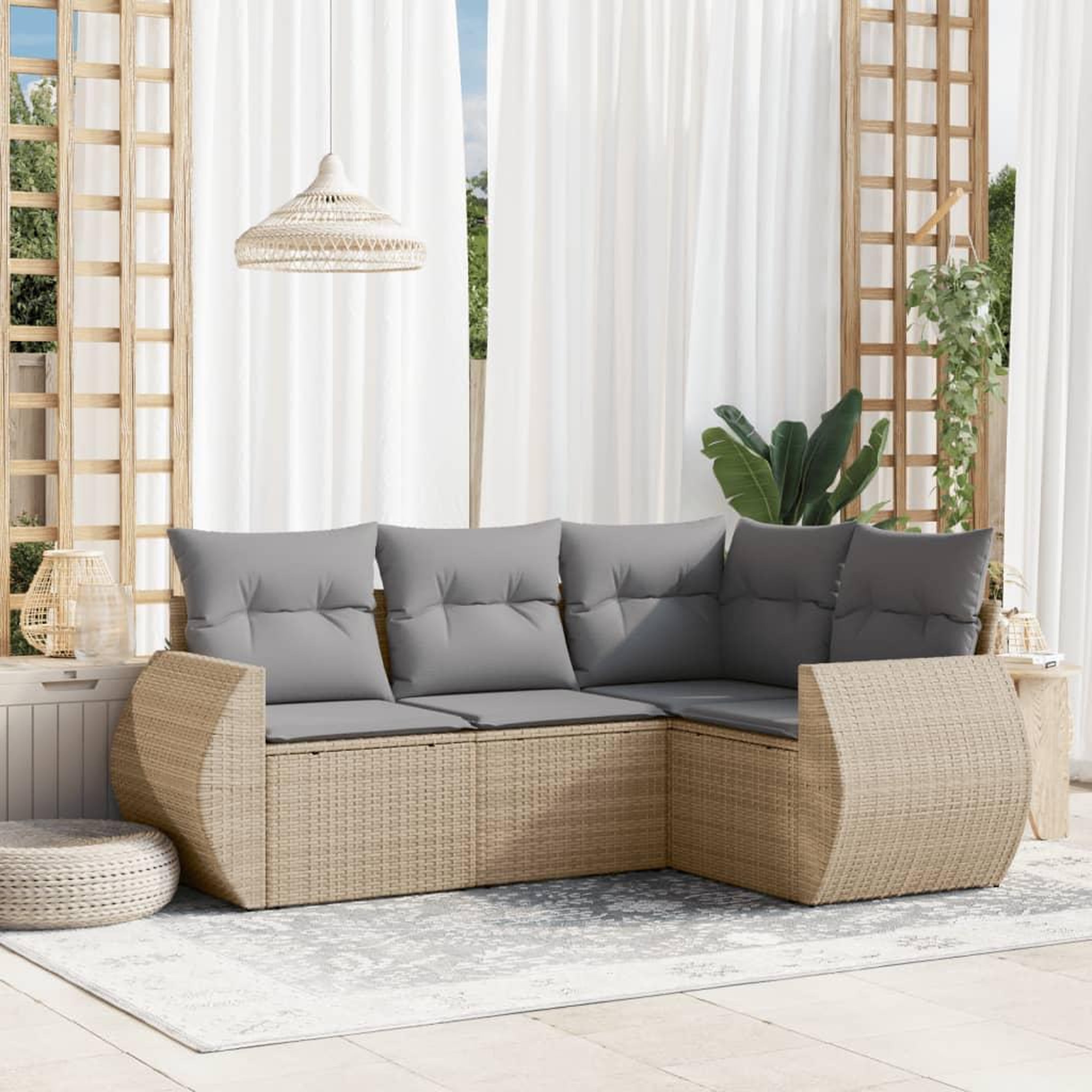 VIDAXL Salon de jardin avec coussins 4 pcs beige resine tressee