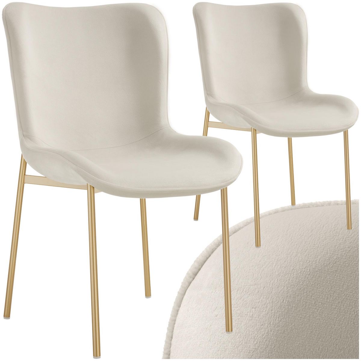 tectake Chaise rembourrée forme ergonomique avec dossier haut Aspect velours beige/doré Lot de 2