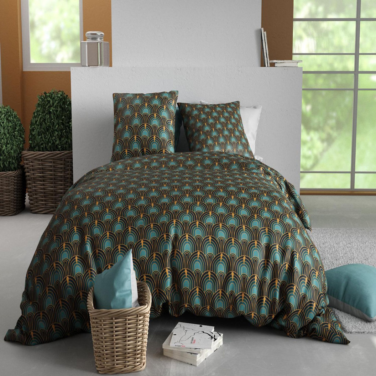 ATELIER DU COTON Parure housse de couette imprimée 100% coton 57fils ROMANA