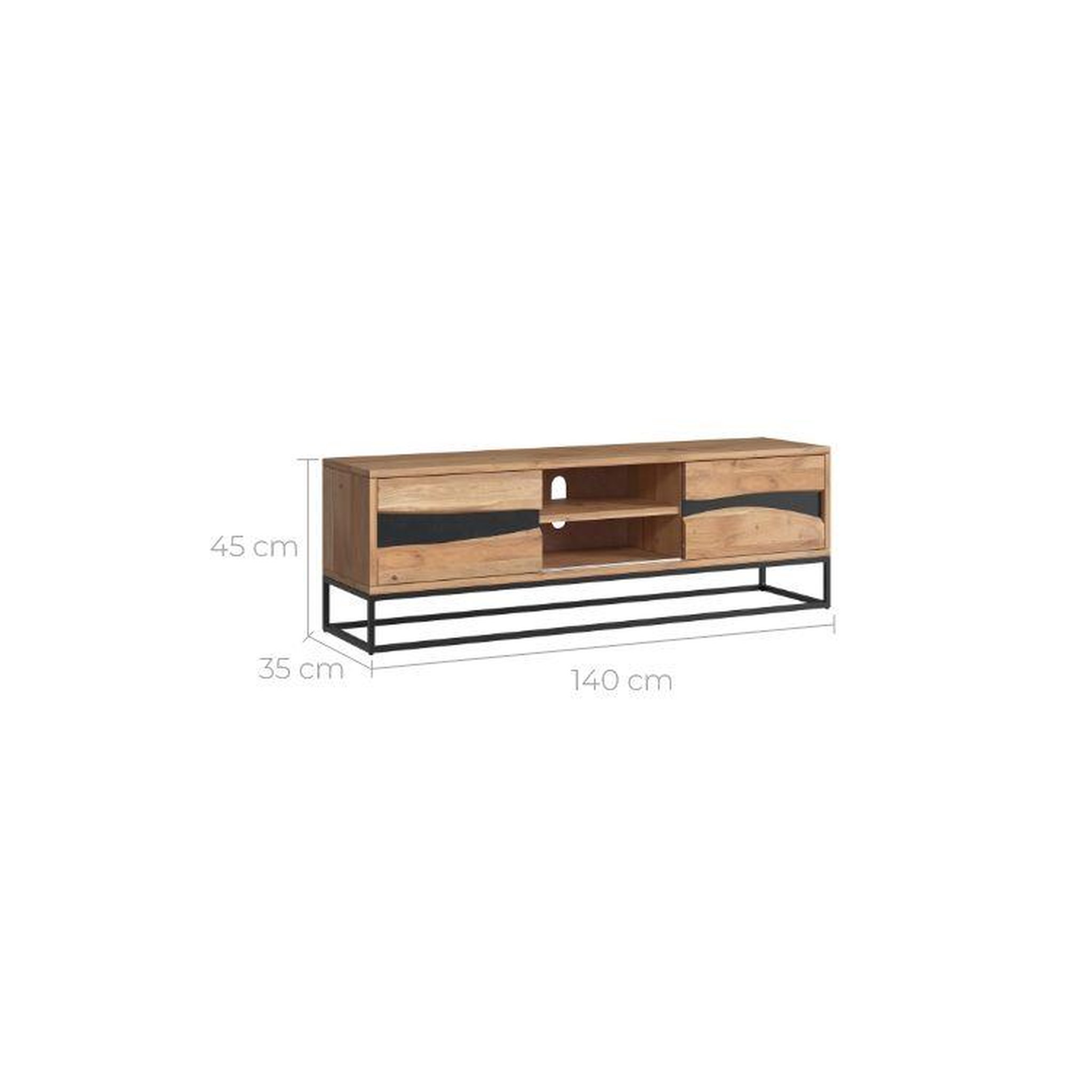 Voir la diapositive 4 : MAISON PAVANE Meuble tv en bois d'acacia massif et métal 140 cm-alabama