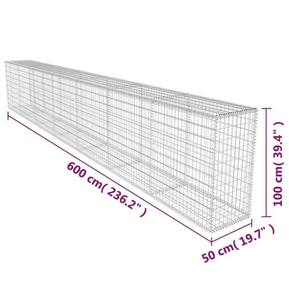 VIDAXL Mur en gabion avec couvercle Acier galvanise 600x50x100 cm