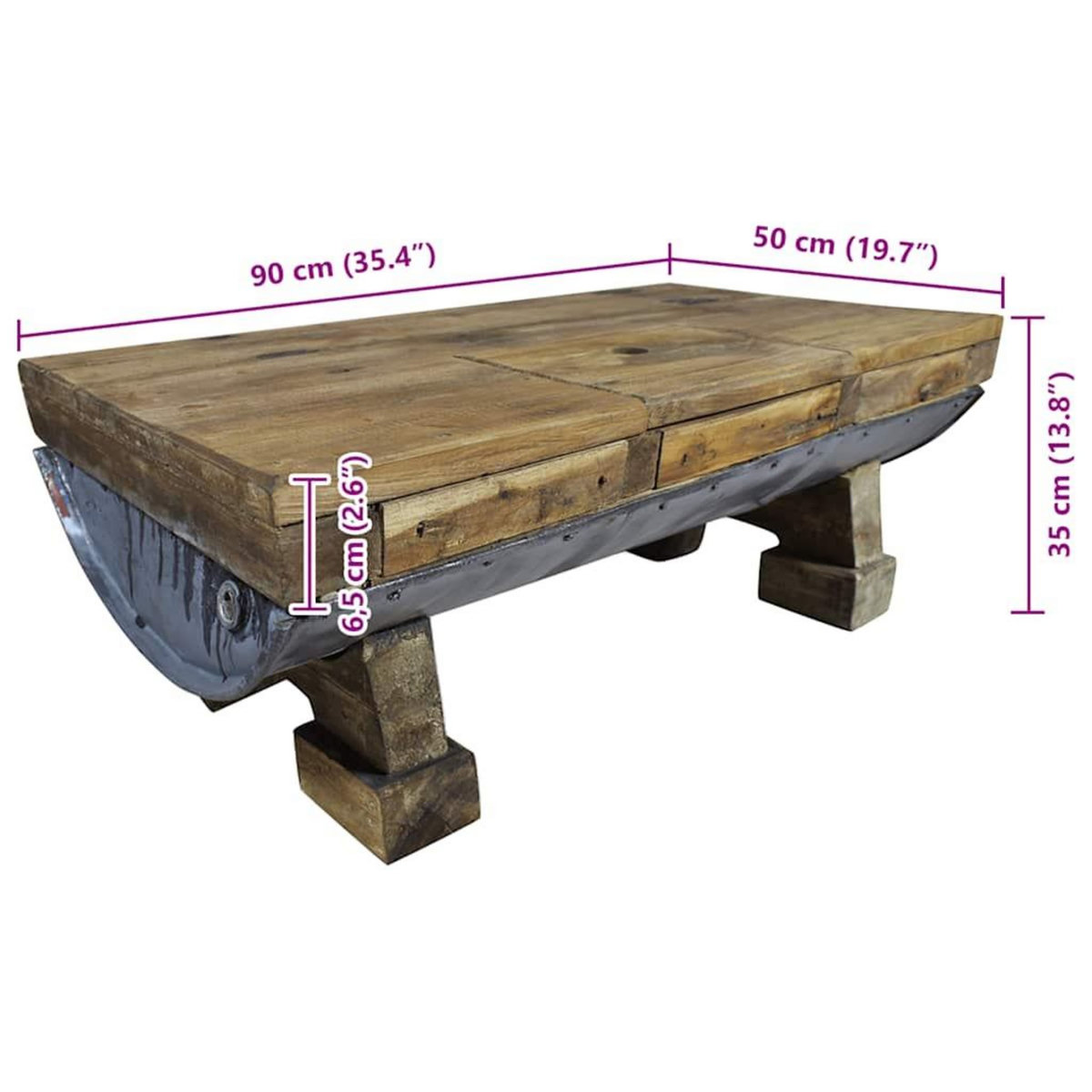 VIDAXL Table basse bois de recuperation melange 90x50x35 cm