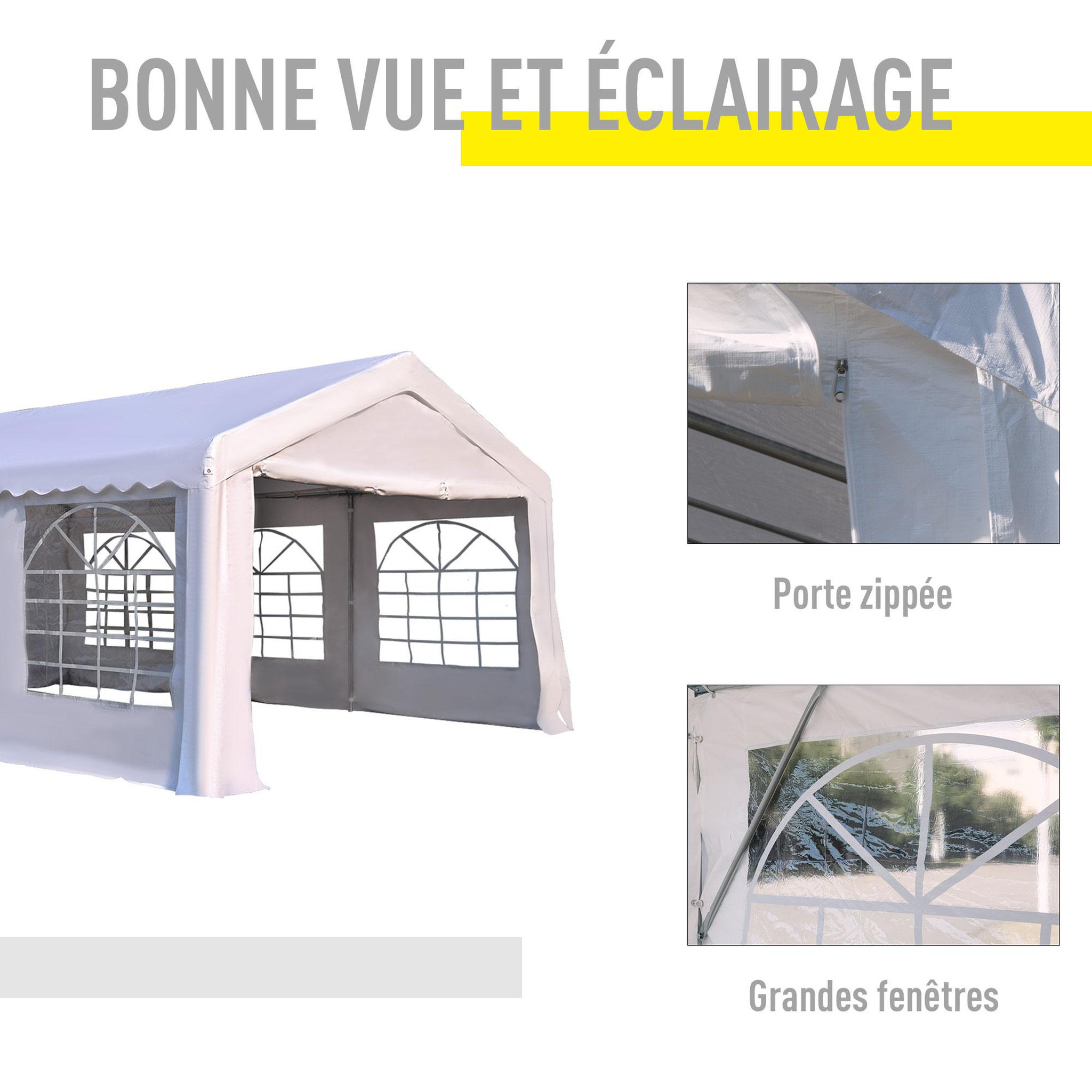 Voir la diapositive 4 : HOMCOM Tente de réception tonnelle de jardin 4 parois amovibles portes zippées idéal pour fête mariage soirée 6 x 4 x 2,8 m acier toile polyéthylène 180 g/m² blanc