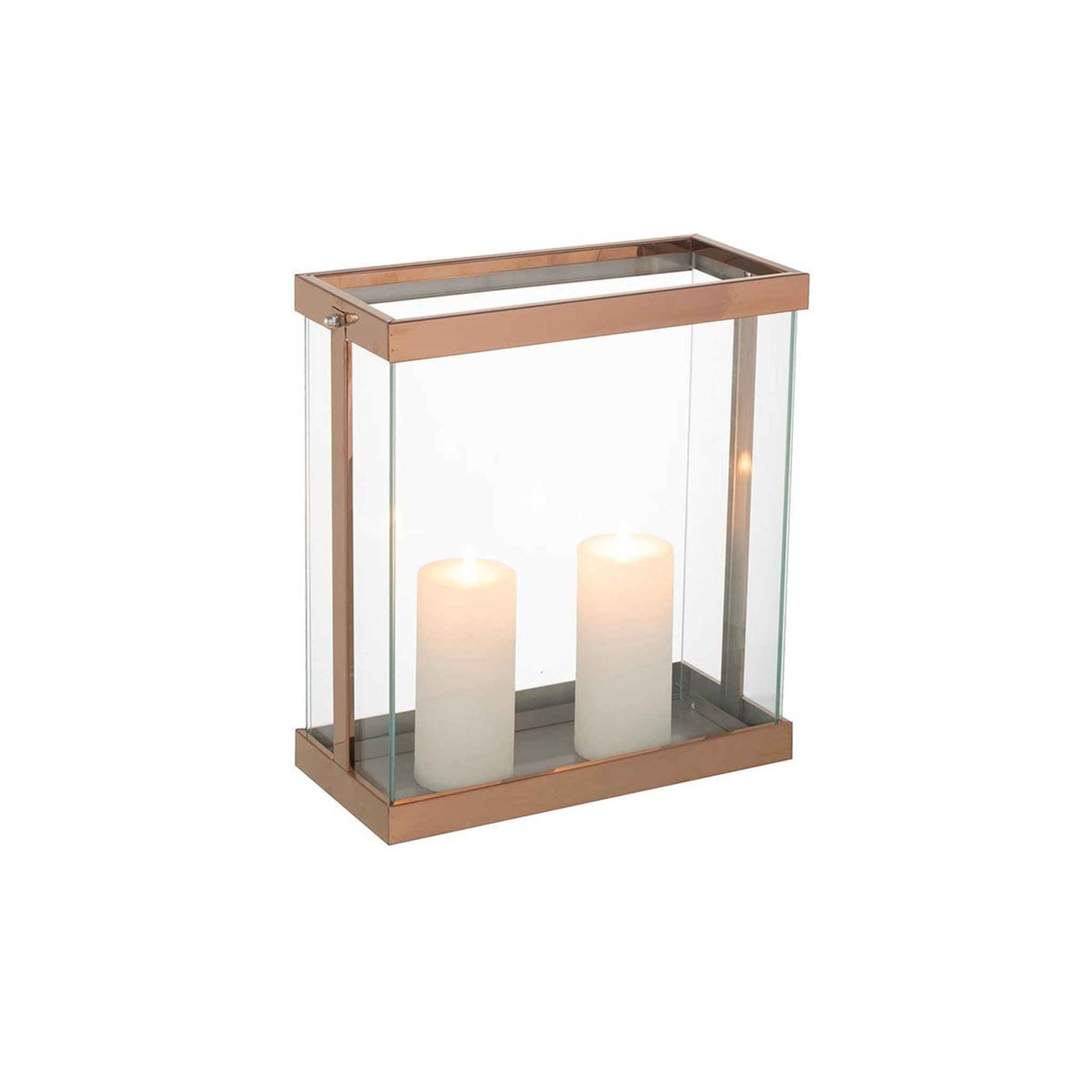 Voir la diapositive 2 : J-LINE Lanterne en Verre  Enma  35cm Cuivre
