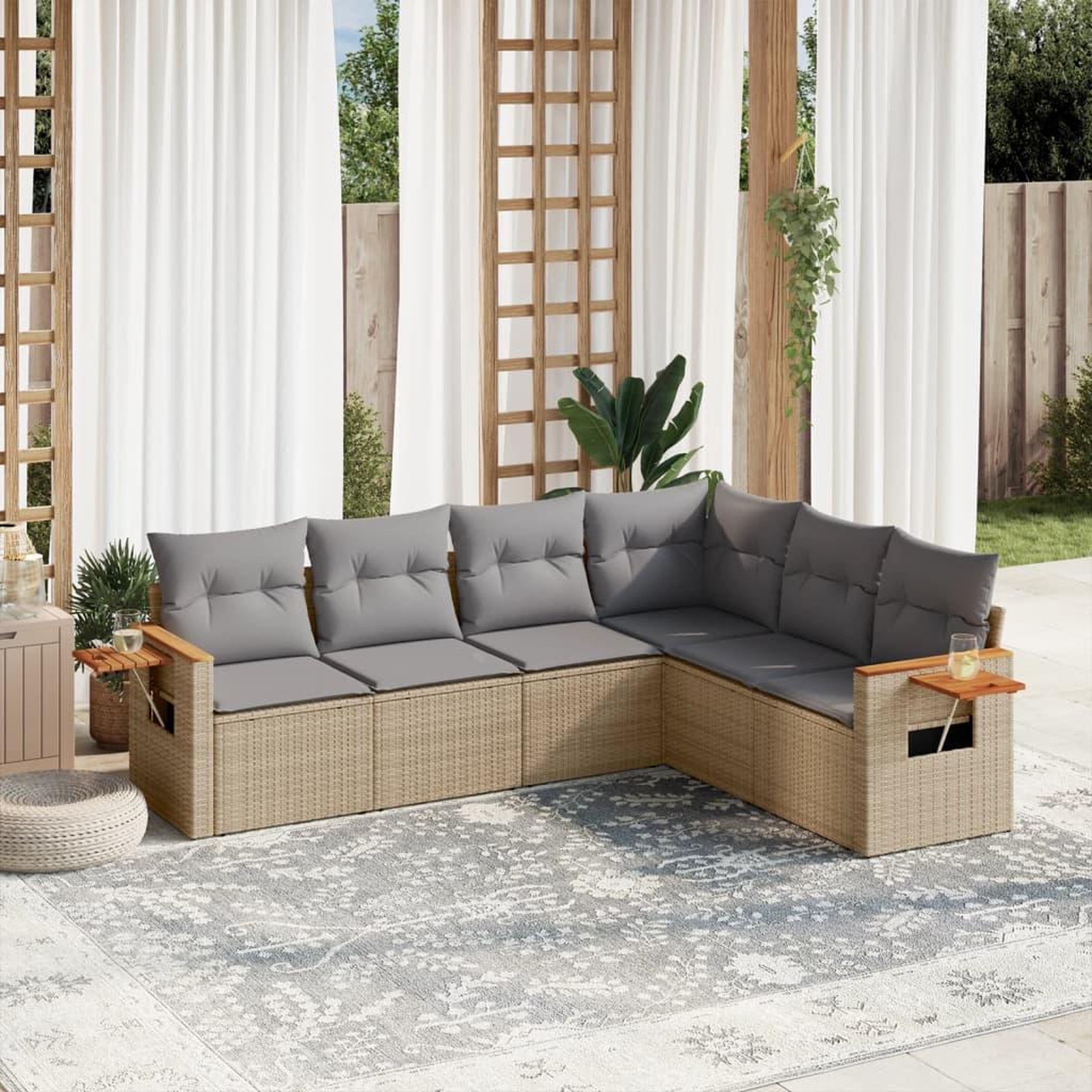 VIDAXL Salon de jardin avec coussins 6 pcs beige resine tressee
