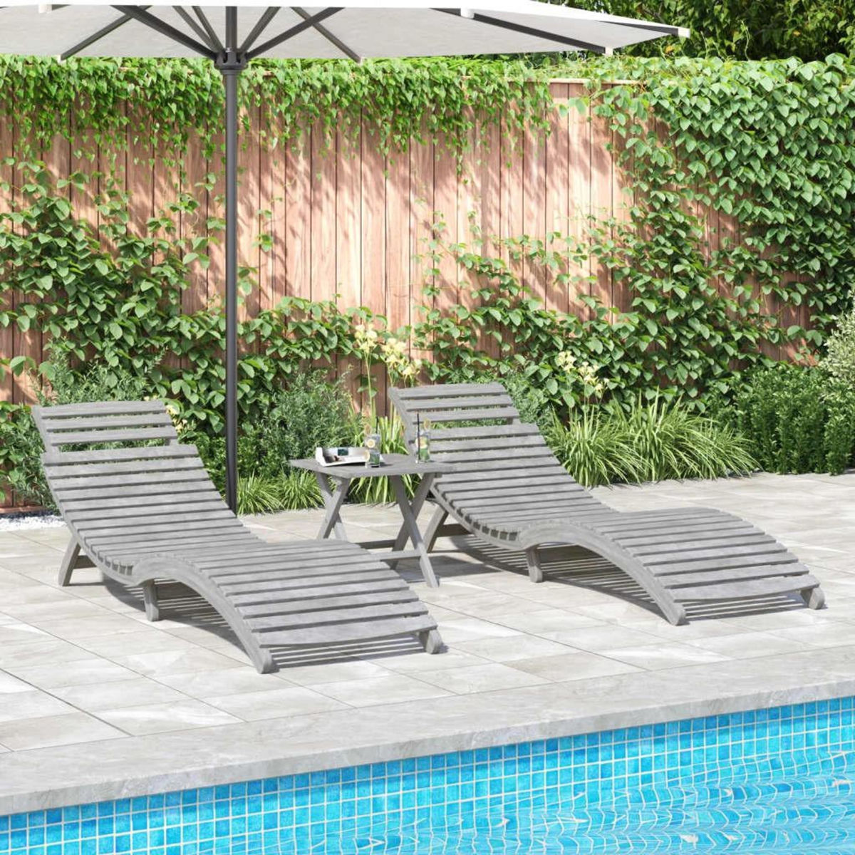 VIDAXL Chaises longues lot de 2 gris 184x55x64 cm bois massif acacia