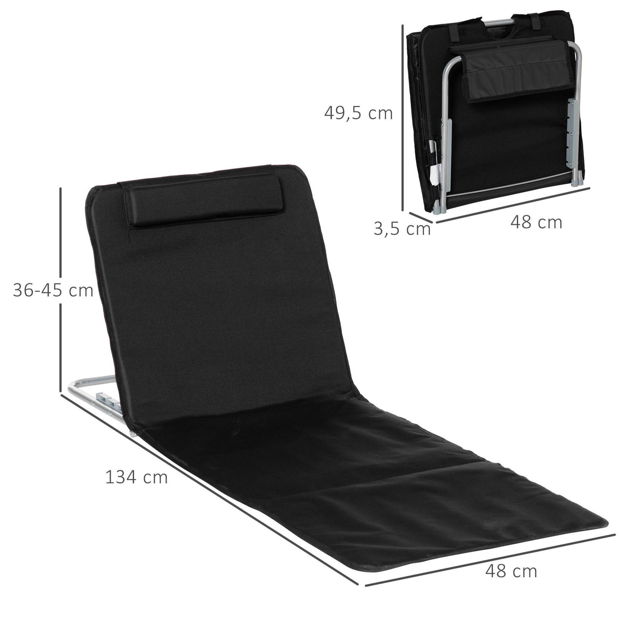 Voir la diapositive 3 : OUTSUNNY Lot de 2 tapis de plage rembourré - matelas de plage - nattes de plage - dossier inclinable multi-positions - sac transport inclus - métal polyester PE noir