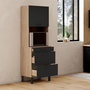 Voir la diapositive 2 : ID MARKET Colonne de cuisine micro-ondes et casserolier 60 cm CINA 2 portes façon hêtre et noir