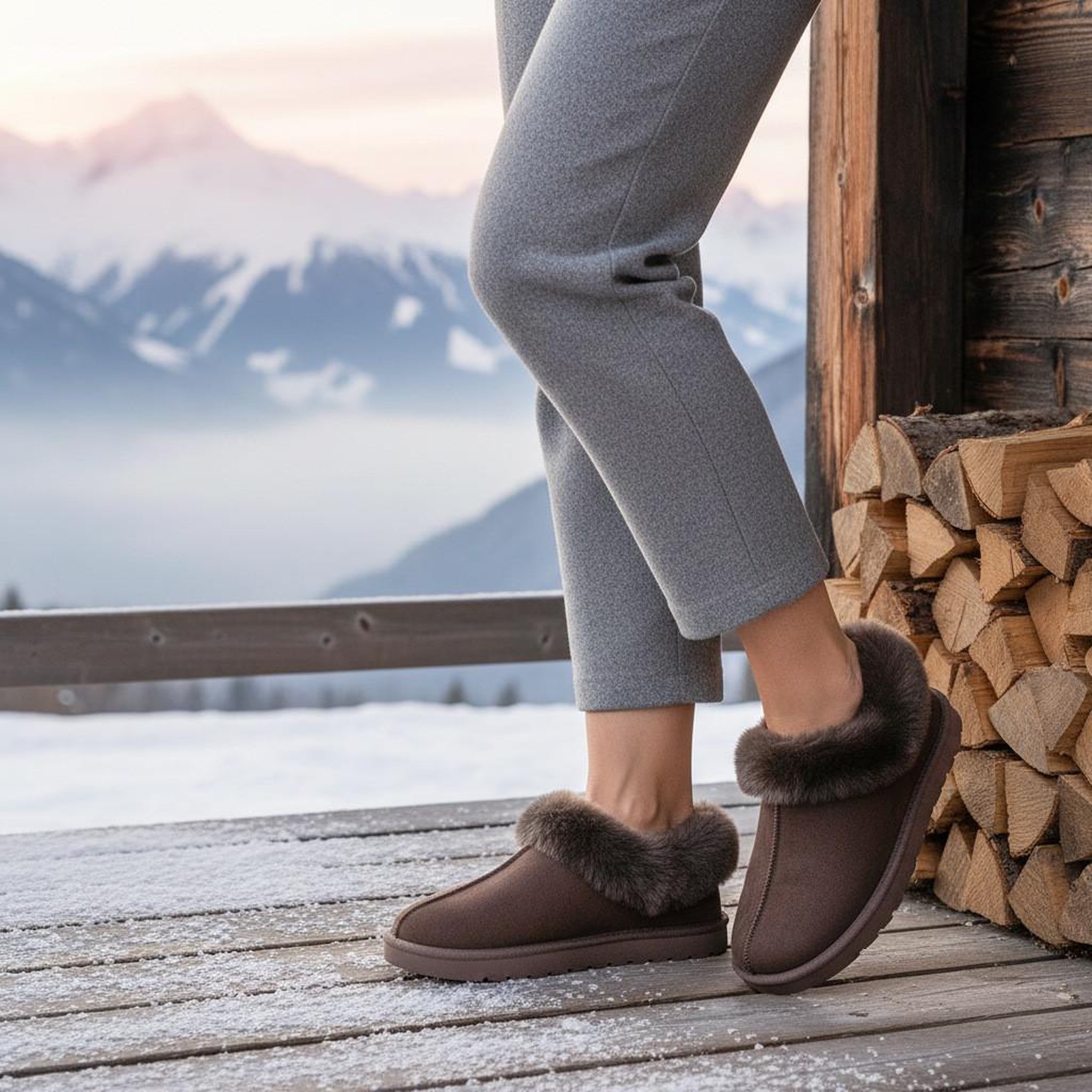 Voir la diapositive 2 : OZABI OZABI Pantoufles Femme Hiver Scandinave, Semelle Crantée Intérieur Extérieur
