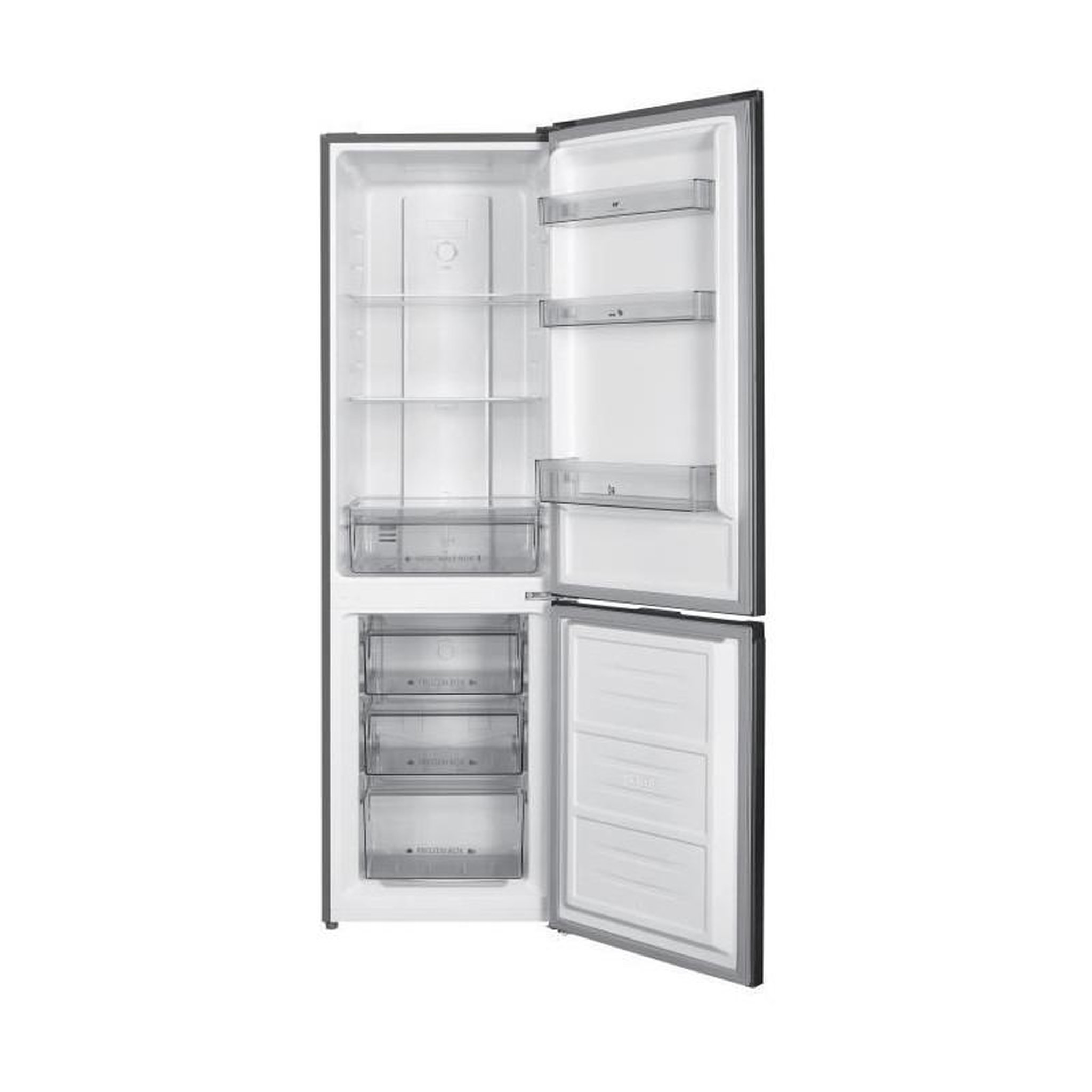 Voir la diapositive 2 : CONTINENTAL EDISON Réfrigérateur congélateur bas 253L Total No Frost Classe E inox – Continental Edison CEFC251NFS