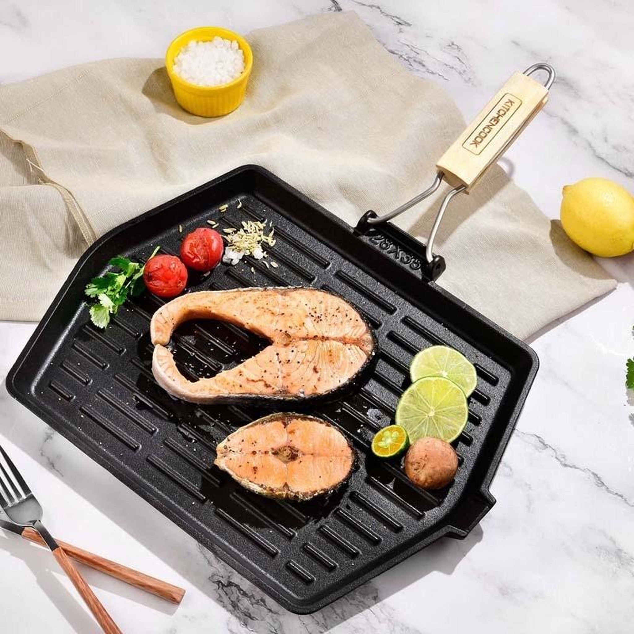 Voir la diapositive 2 : KITCHENCOOK Grill Rectangulaire En Fonte émaillée 35 X 28 Cm Grill3528a Tfi Kitchencook