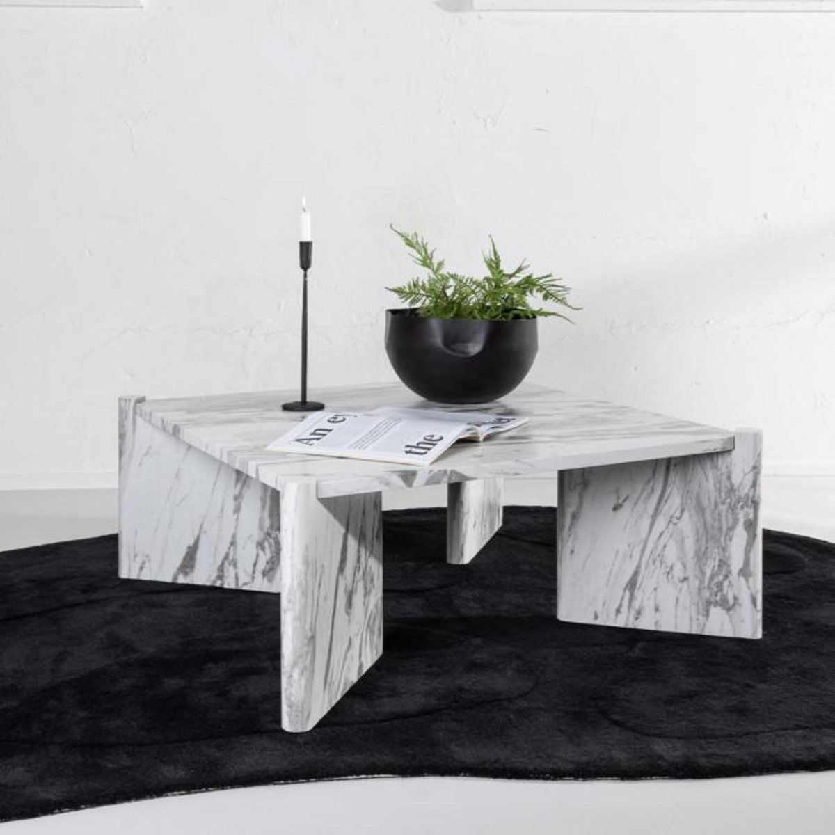 Paris Prix Table Basse Effet Marbre  Rogaland  100cm Blanc