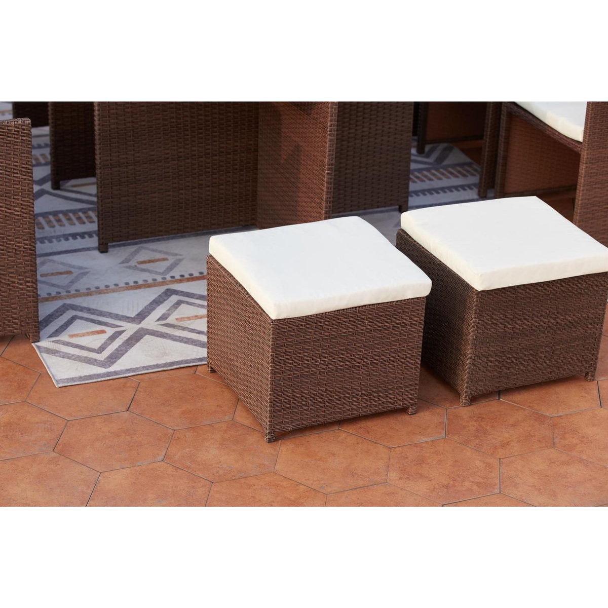 CONCEPT USINE Table et chaises 12 places encastrables résine marron-blanc MONACO