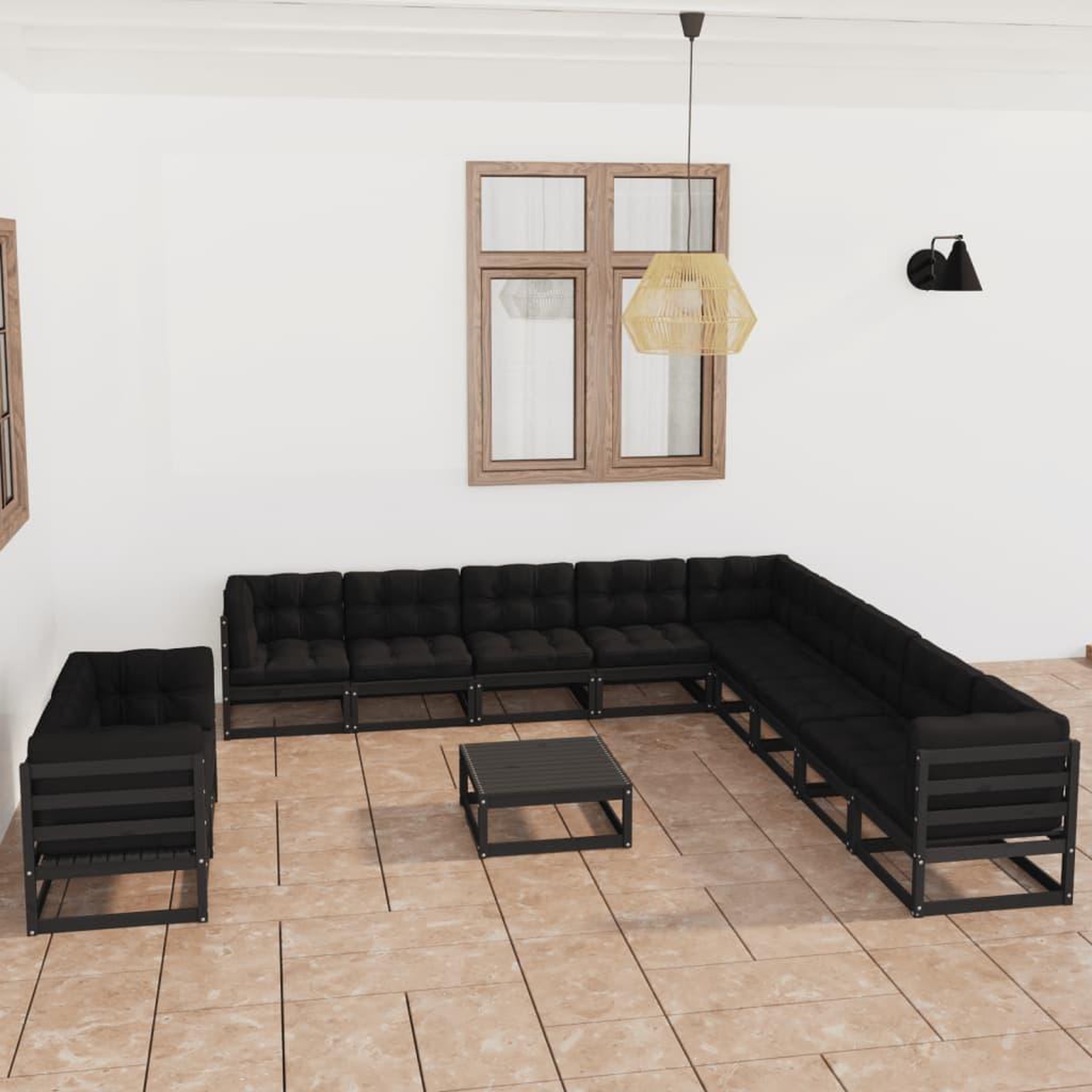 Voir la diapositive 1 : VIDAXL Salon de jardin 12 pcs avec coussins Noir Bois de pin massif