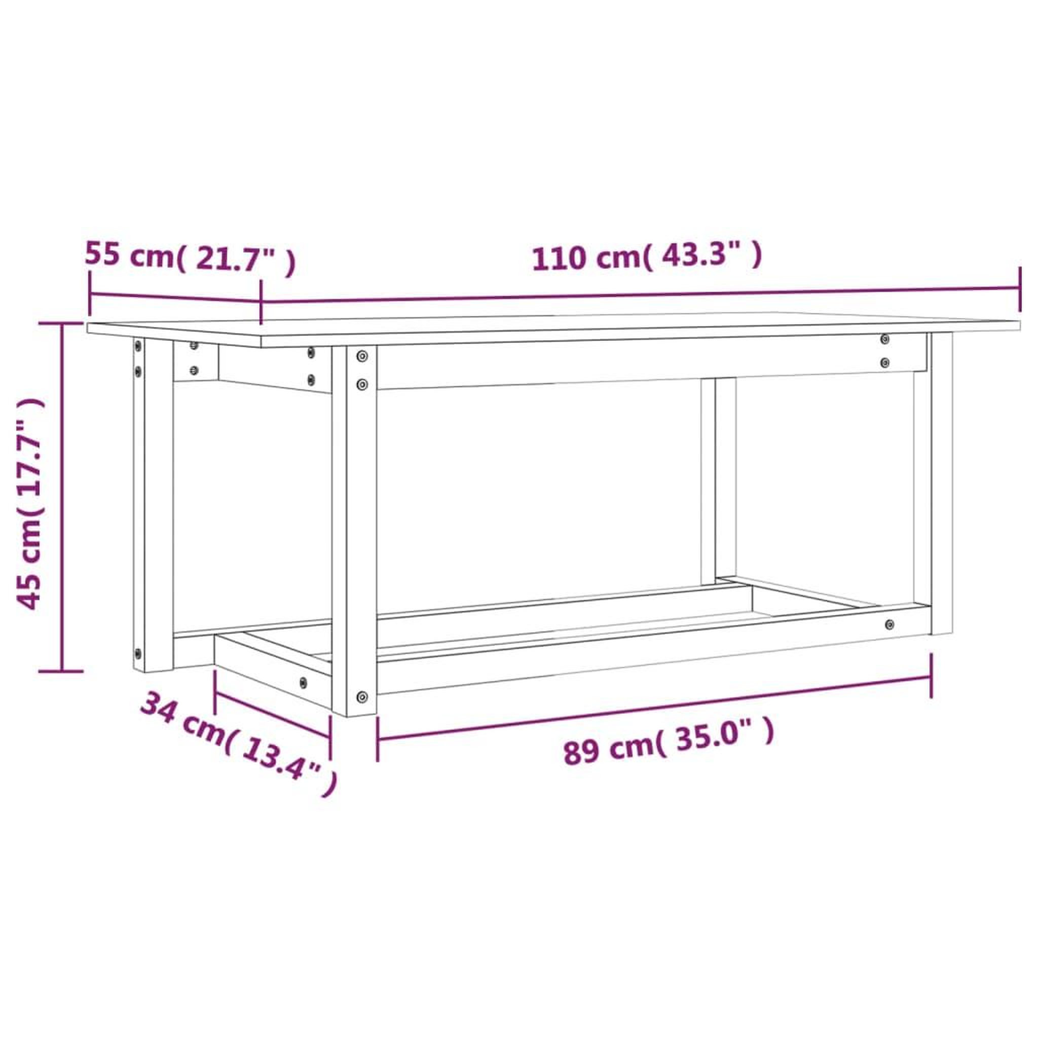 Voir la diapositive 6 : VIDAXL Table basse Gris 110x55x45 cm Bois massif de pin