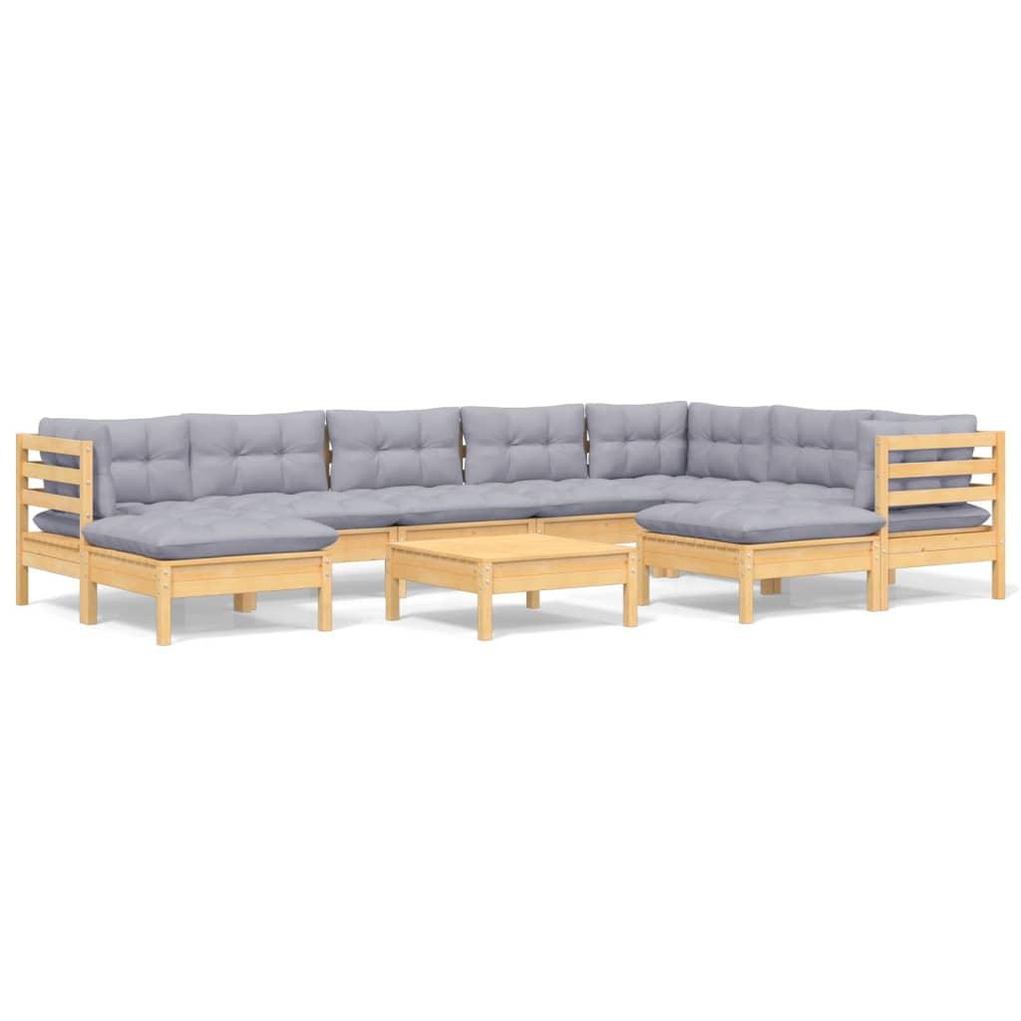 Voir la diapositive 2 : VIDAXL Salon de jardin 10 pcs avec coussins gris bois de pin massif