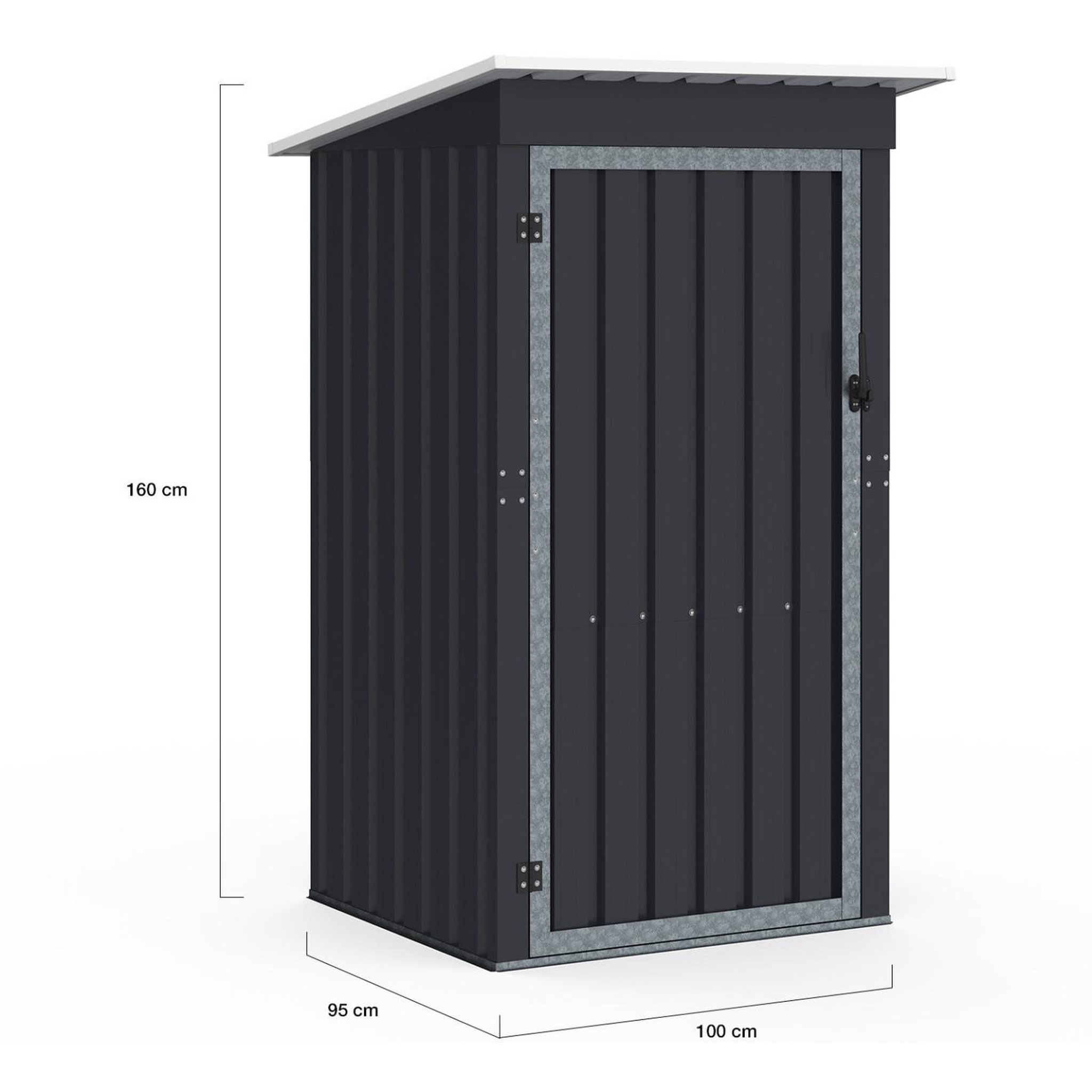 Voir la diapositive 5 : ID MARKET Abri de jardin gris en acier galvanisé 100 x 95 x 160 cm avec toit incliné 1 porte