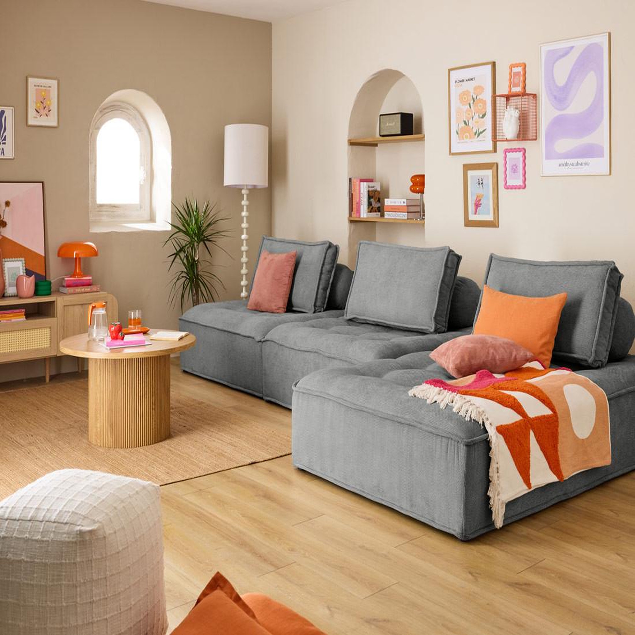 Voir la diapositive 2 : BEST MOBILIER Marisol - module d'assise méridienne - velours texturé