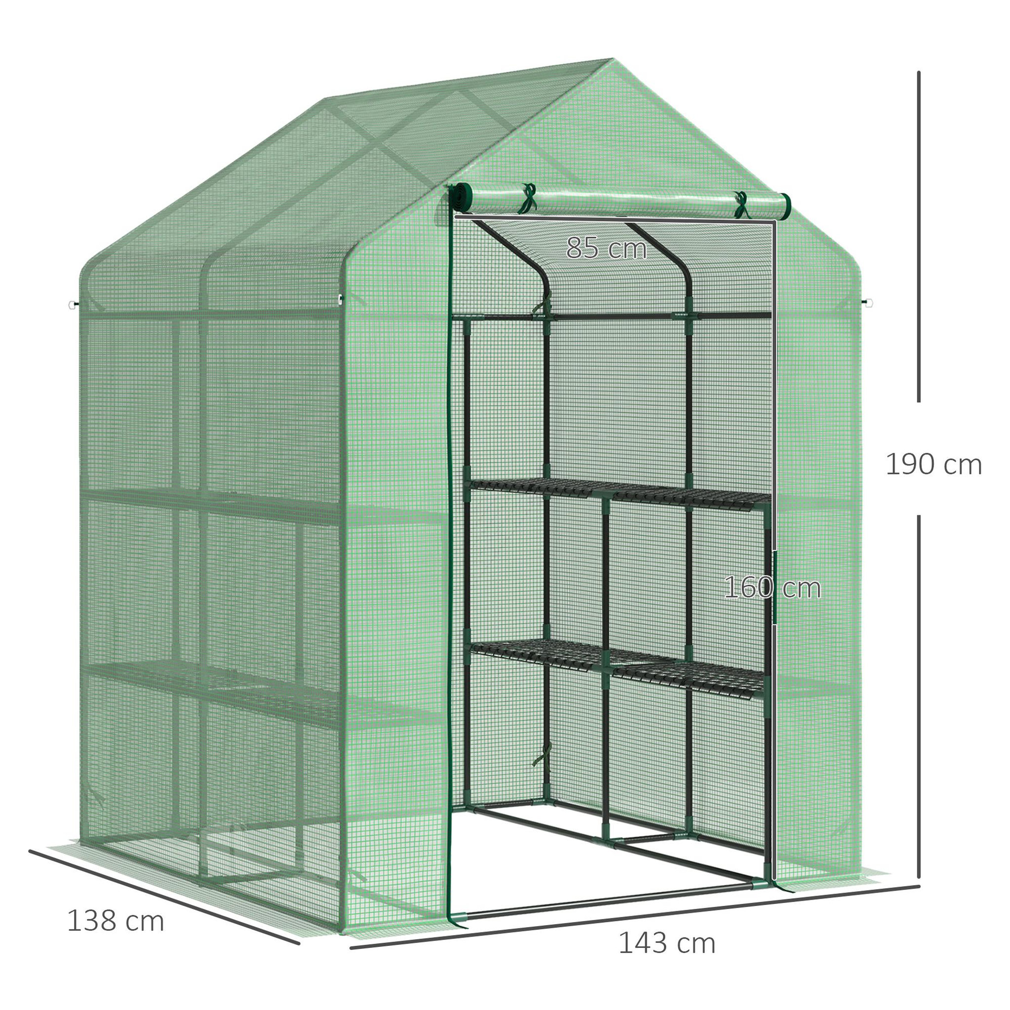 Voir la diapositive 3 : OUTSUNNY Serre de jardin étagères 3 niveaux bâche pe 140 g/? Vert