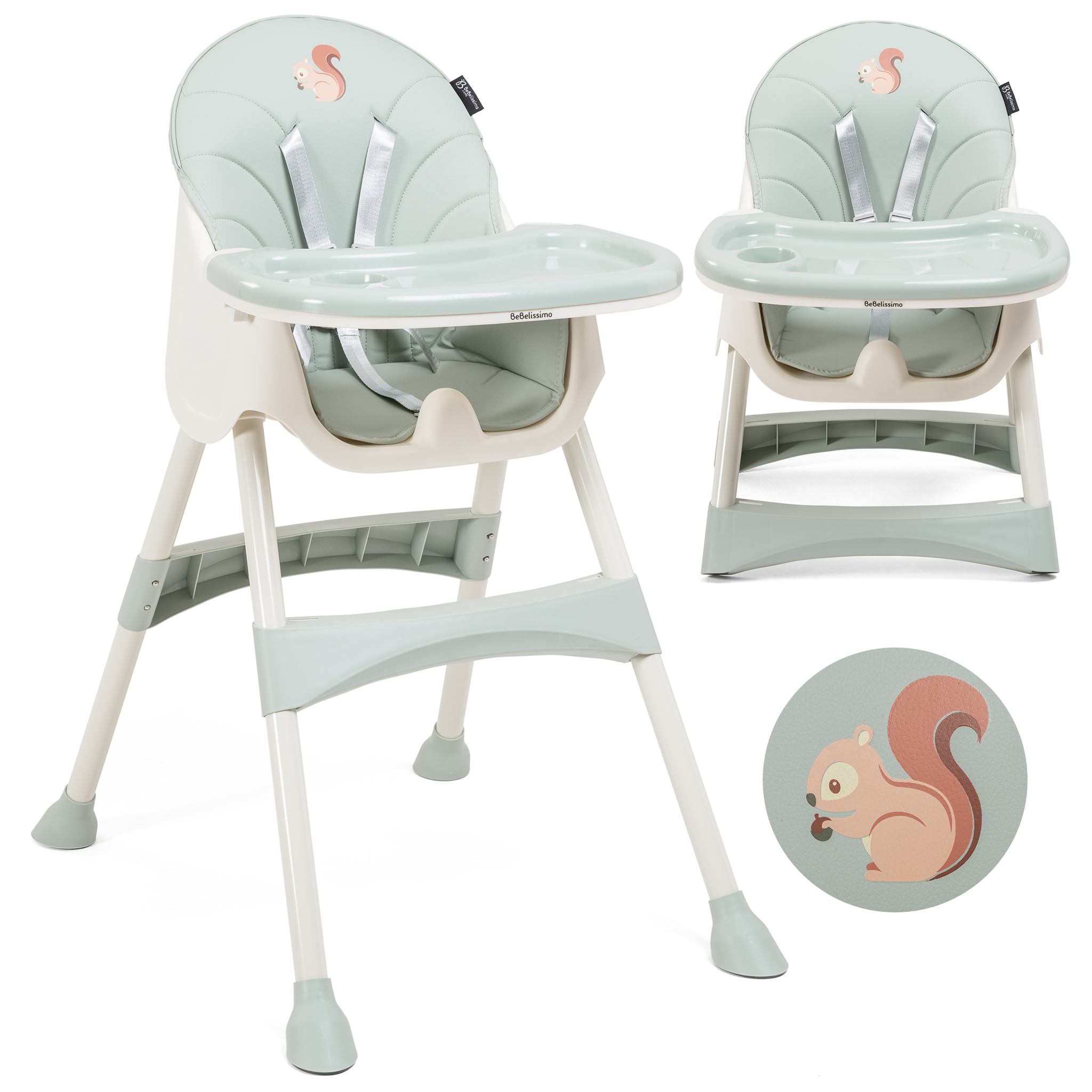BEBELISSIMO Bebelissimo - Chaise haute 2 en 1 - Evolutive - Réglable - Pliable- Squirrel - vert - Ha-002