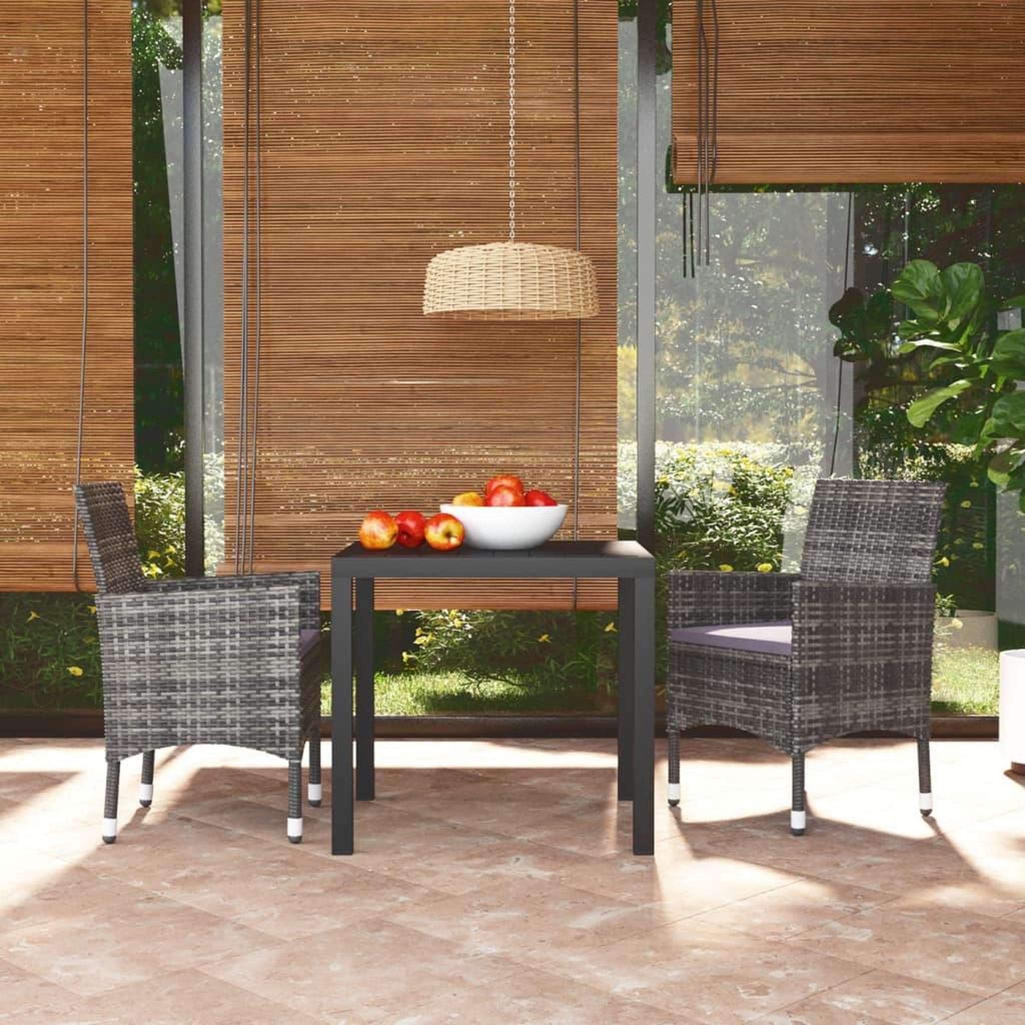 VIDAXL Ensemble a manger de jardin coussins 3pcs Resine tressee Gris