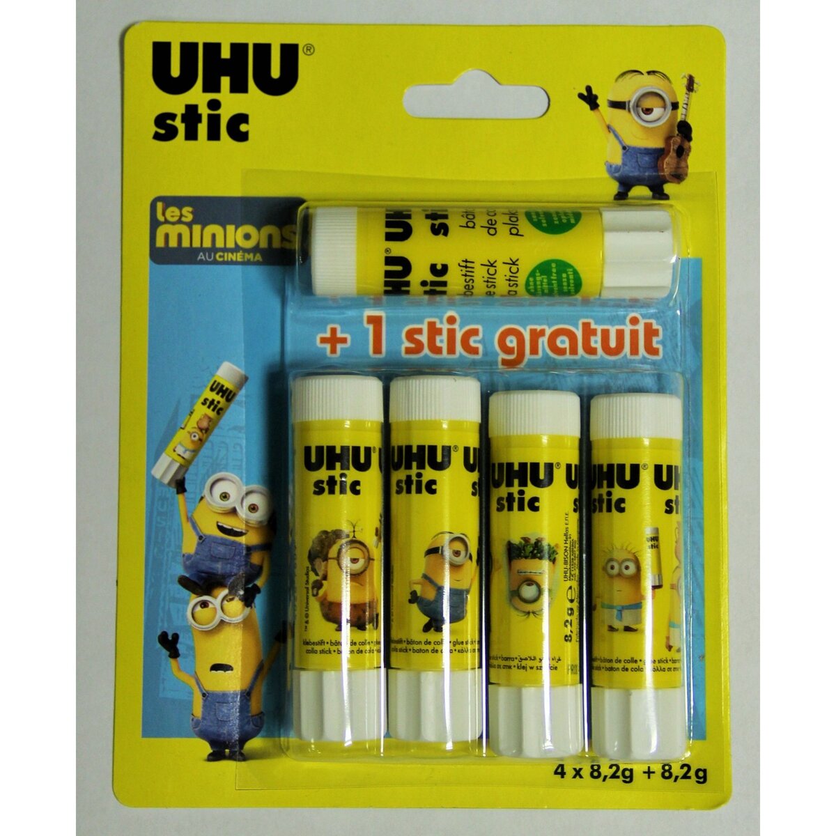 UHU Lot de 4 bâtons de colle + 1 gratuit 8.2g Les Minions 