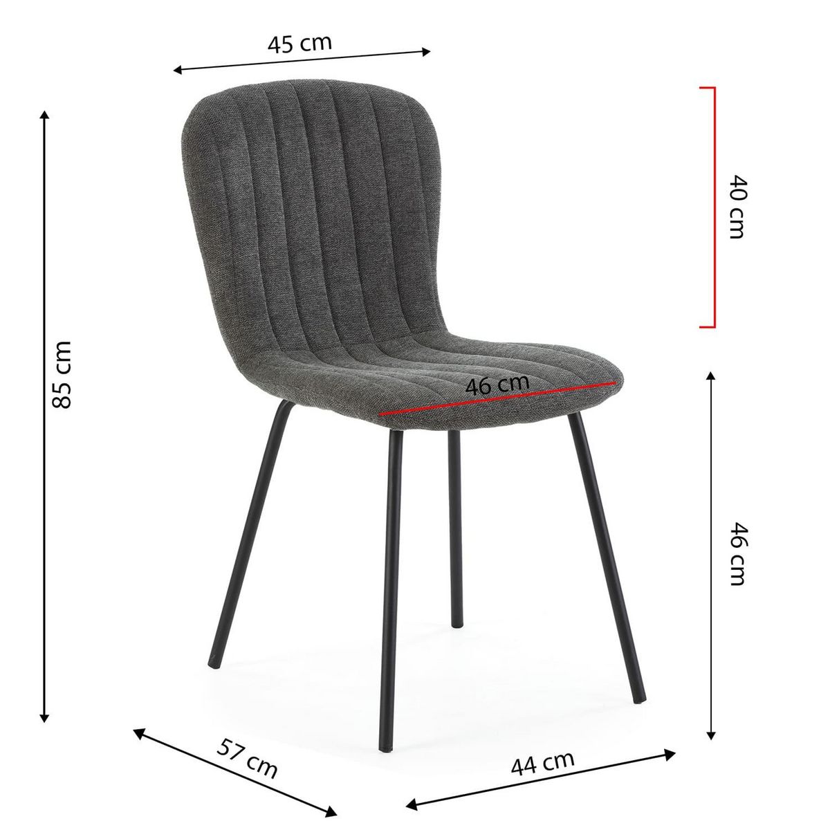 VS VENTA-STOCK Pack 4 chaises Lucky recouvertes de tissu gris foncé