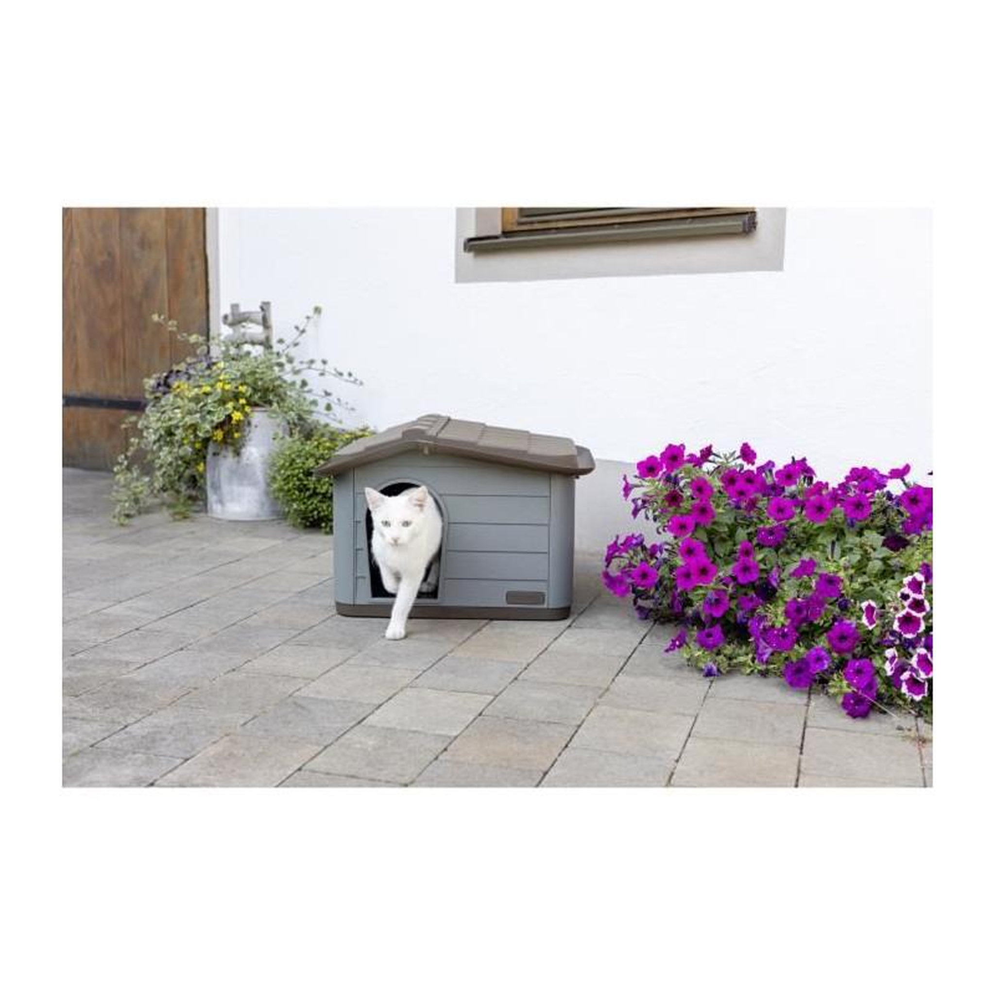 Voir la diapositive 3 : KERBL Maison pour chats Paola Eco KERBL - 60 x 51 x 41 cm - Gris et marron - Plastique recyclé